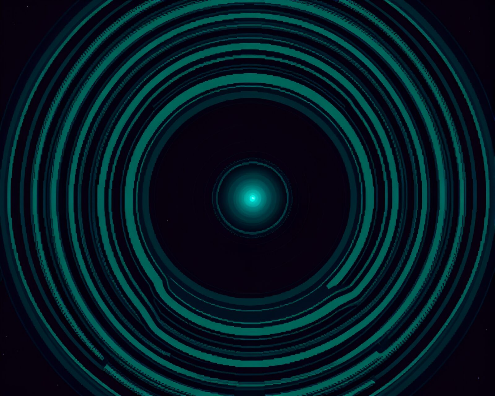Teal concentric circles of horror in retro pixel art style