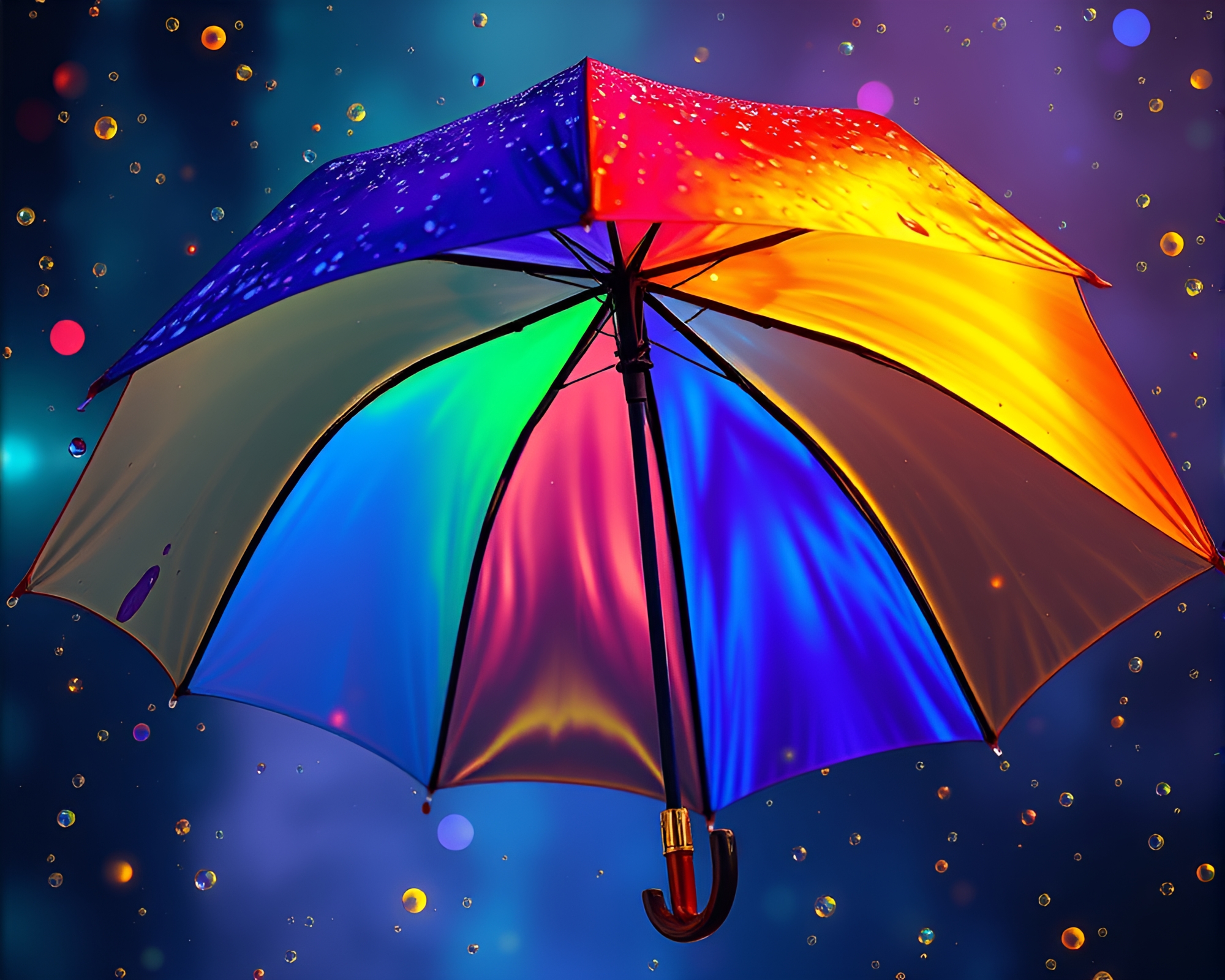 Oil Slick Rainbow Umbrella Holographic Comic Scene – free AI stock image