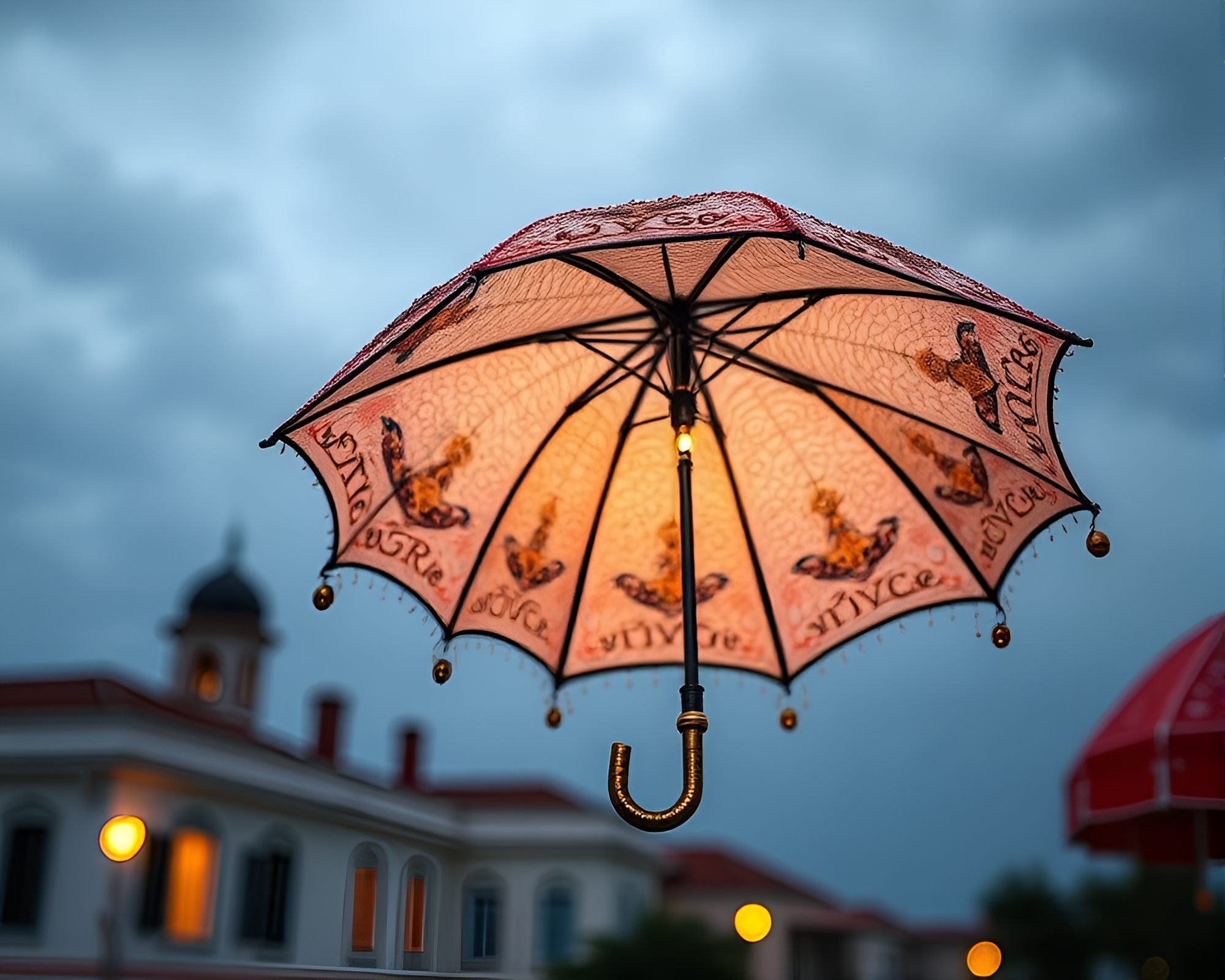Sgraffito Umbrella Beadwork at Dawn – free AI stock image