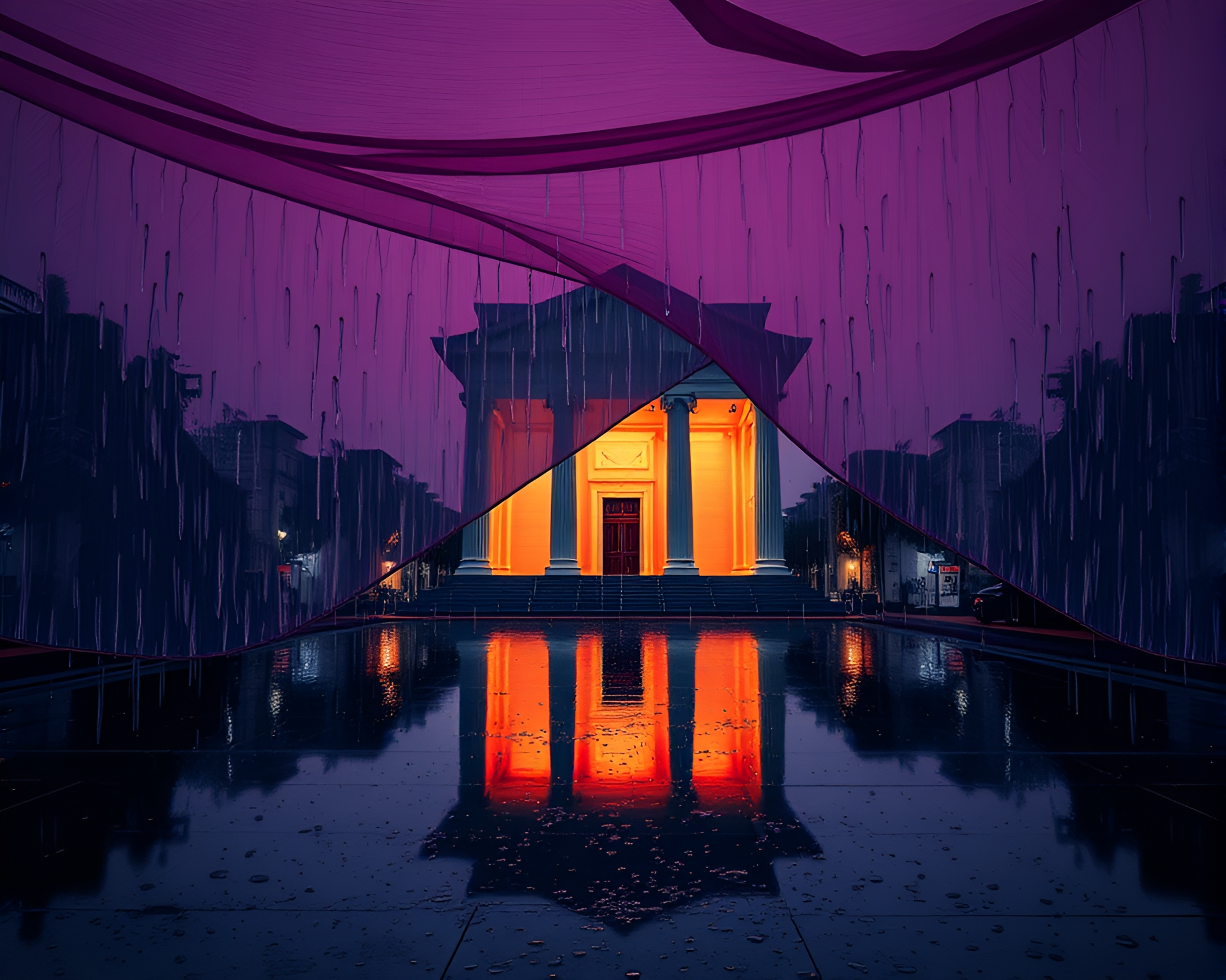 Temple serenity in rainy fabric folds – free AI stock image