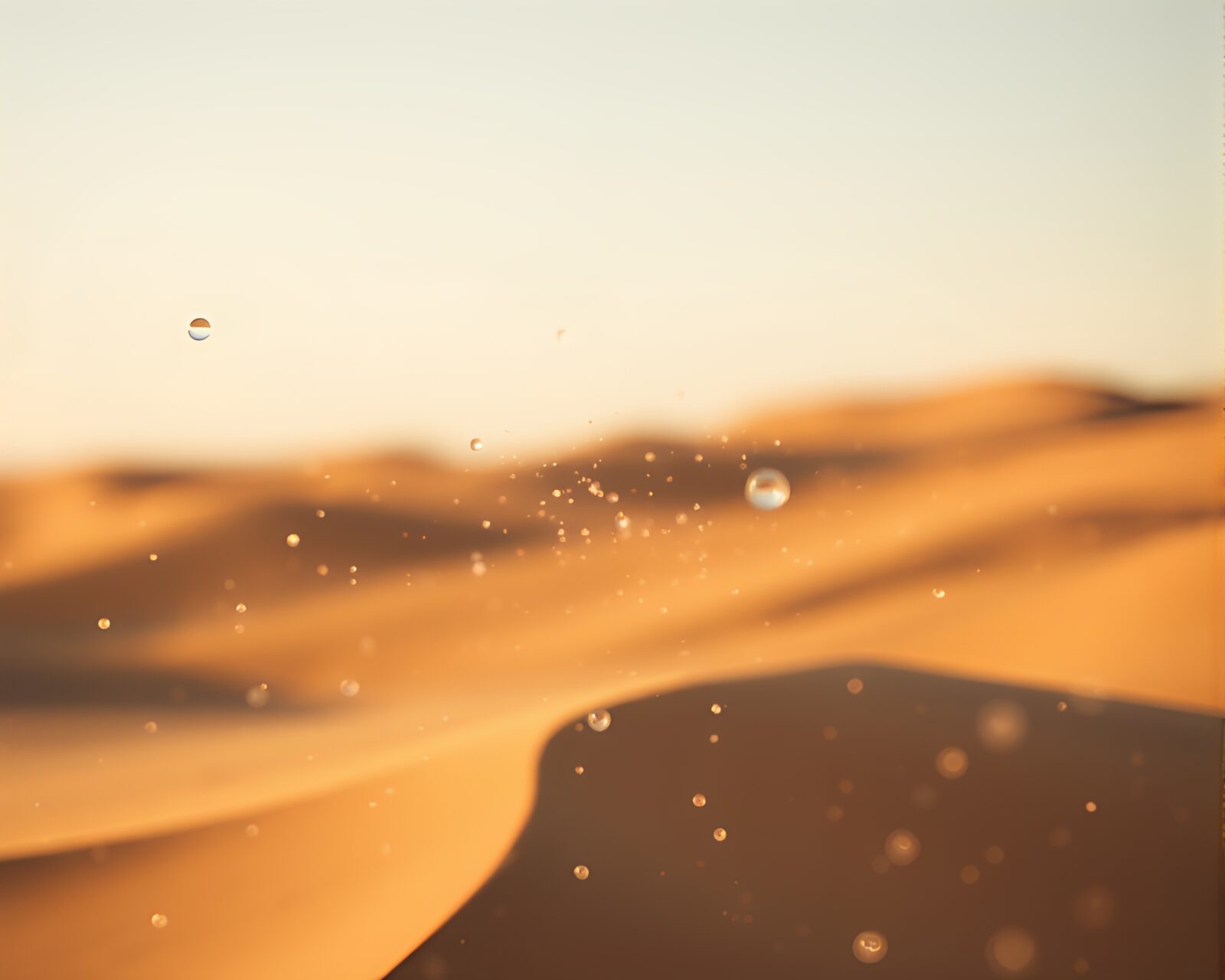 Abstract duotone image of mystical desert with floating particles