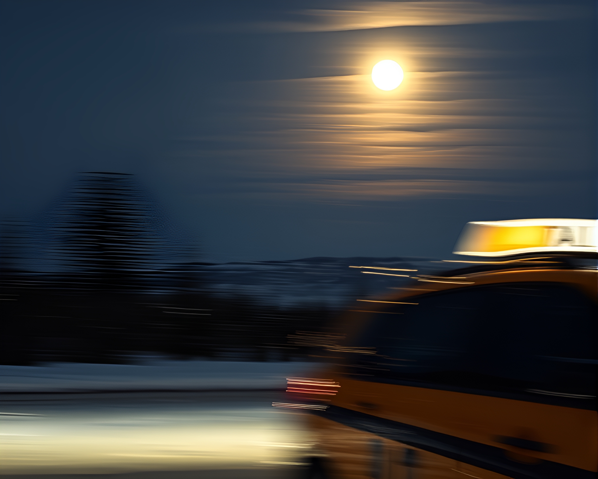 Moonlit Taxi Streaking Through Northern Tundra – free AI stock image