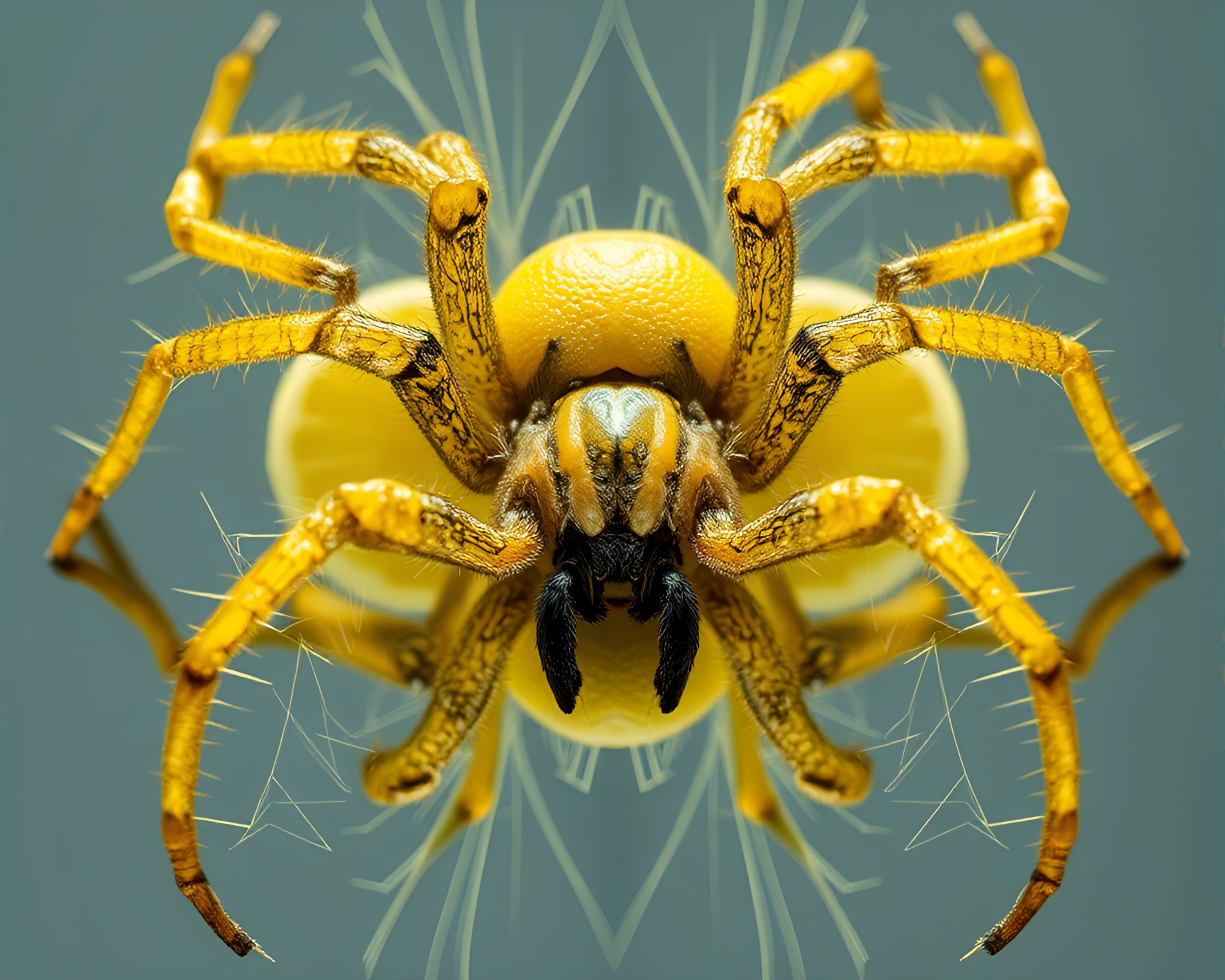 Mechanical Spider in Lemon Yellow Symmetry – free AI stock image