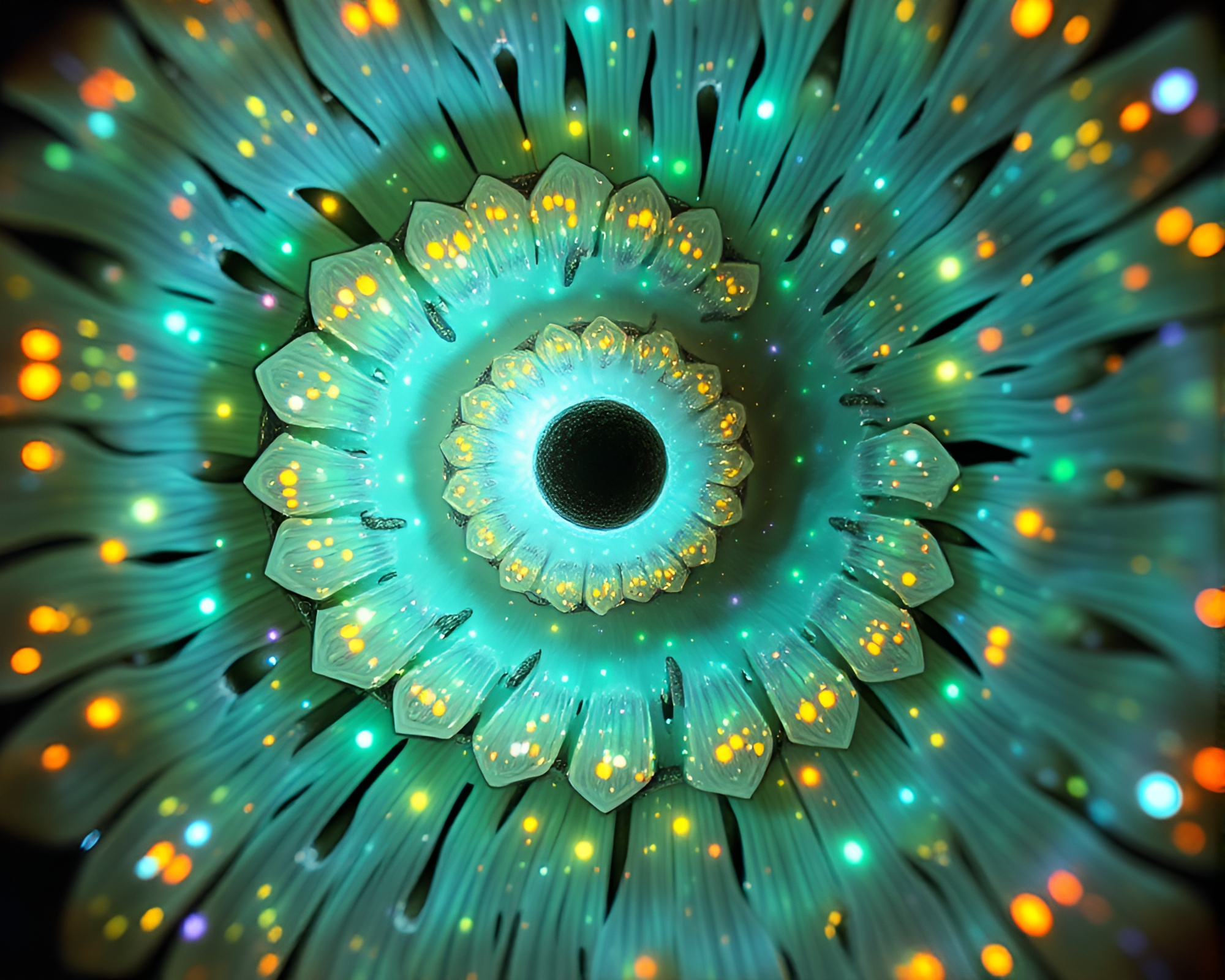 Fibonacci Fungal Disco Collage Illuminated Fantasy Scene – free AI stock image