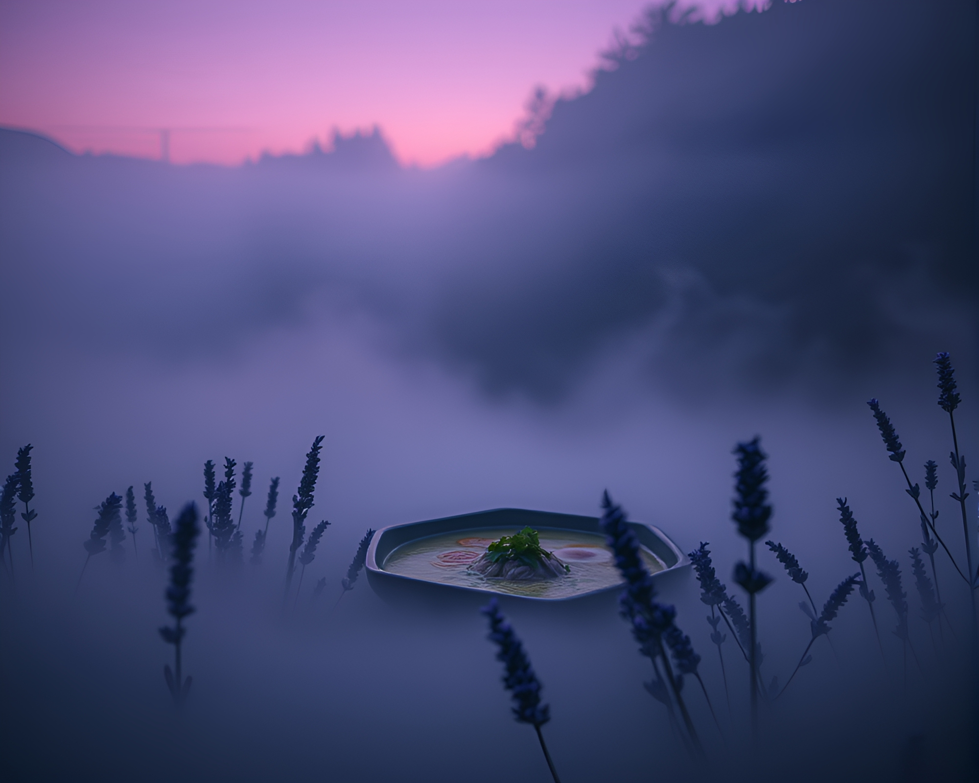 Foggy Ramen Noir: Lavender Twilight Atmosphere – free AI stock image