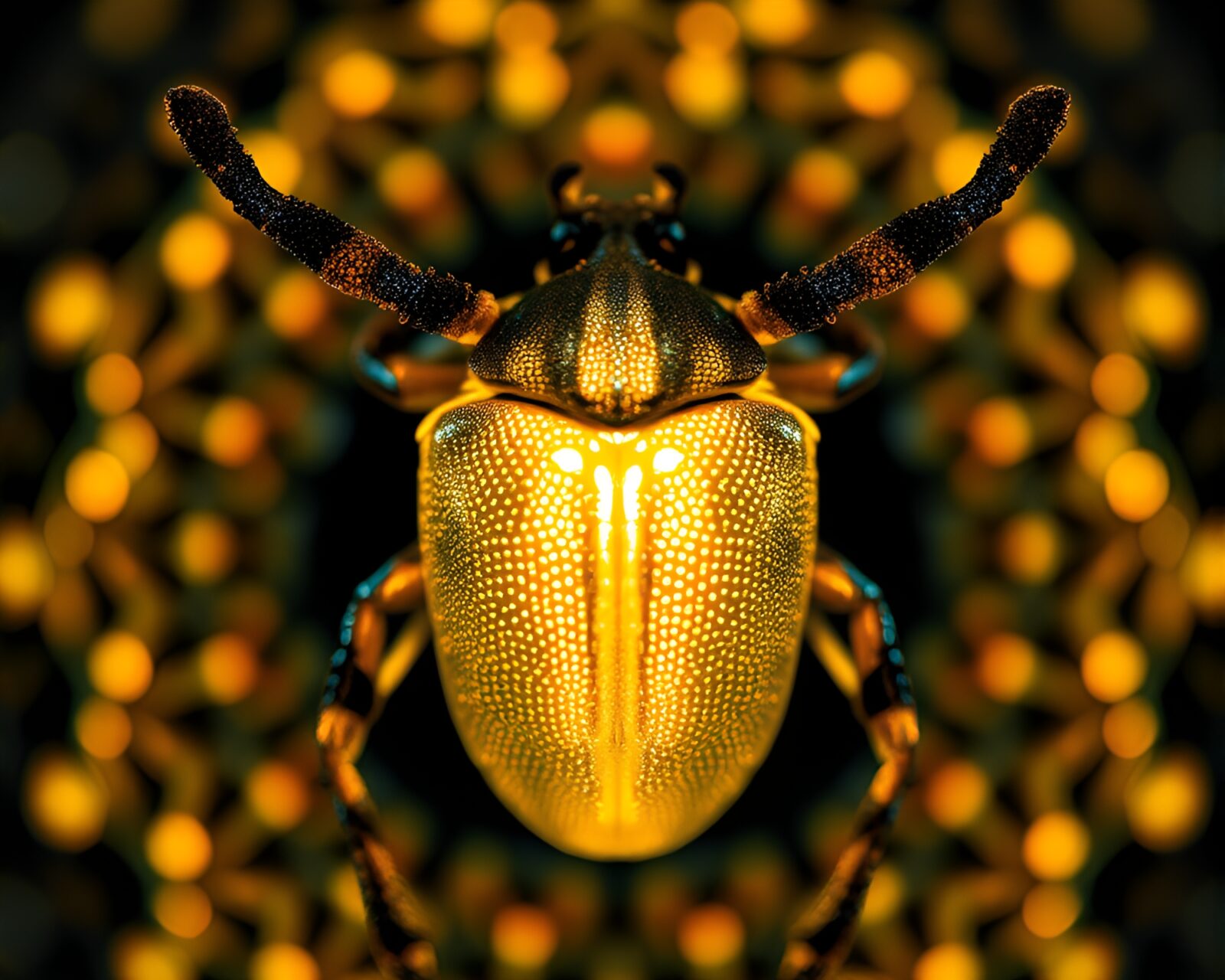 Close-up view of a glowing fractal beetle