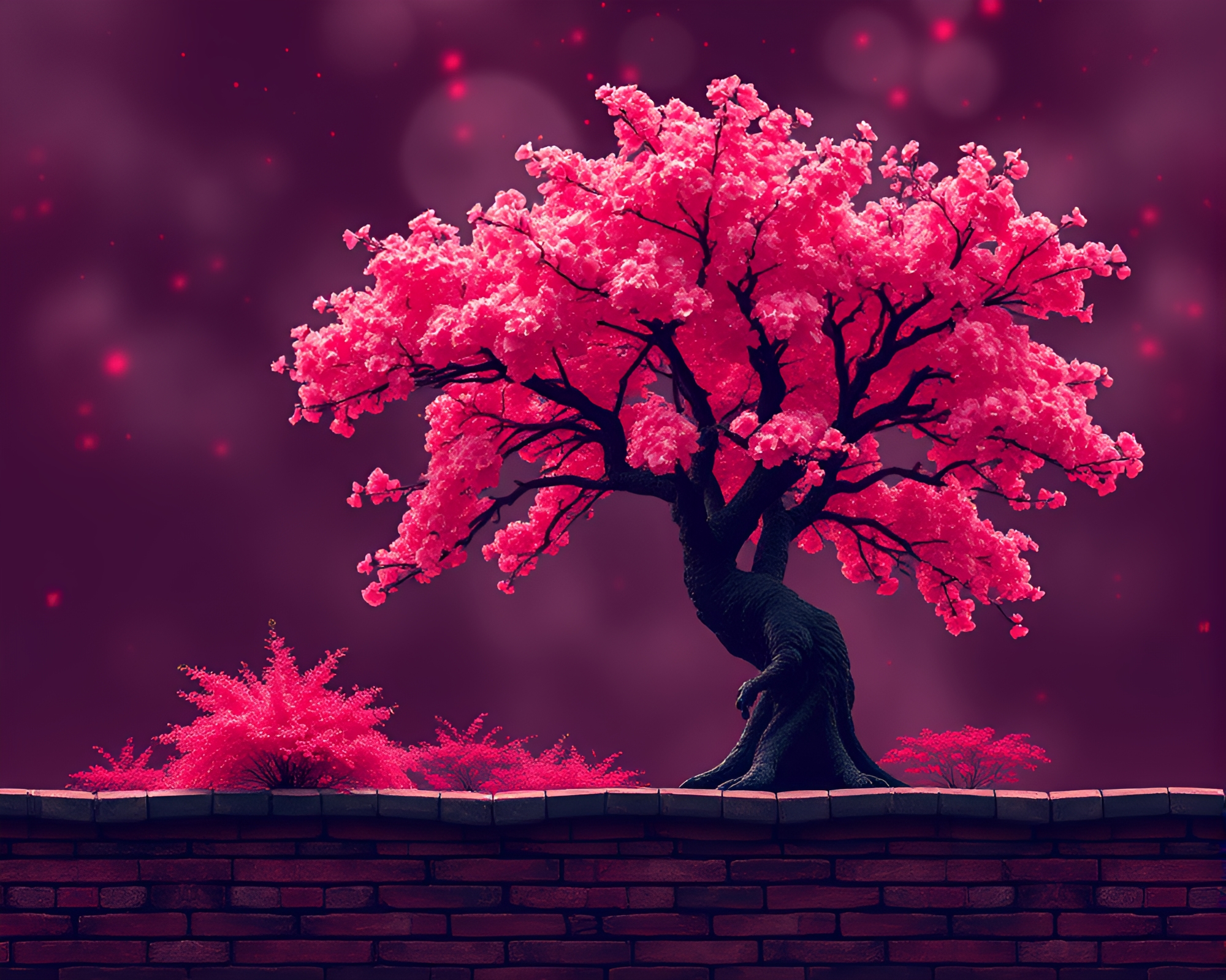 Ethereal Cherry Blossom Tree in 16-Bit Steam Vapor – free AI stock image