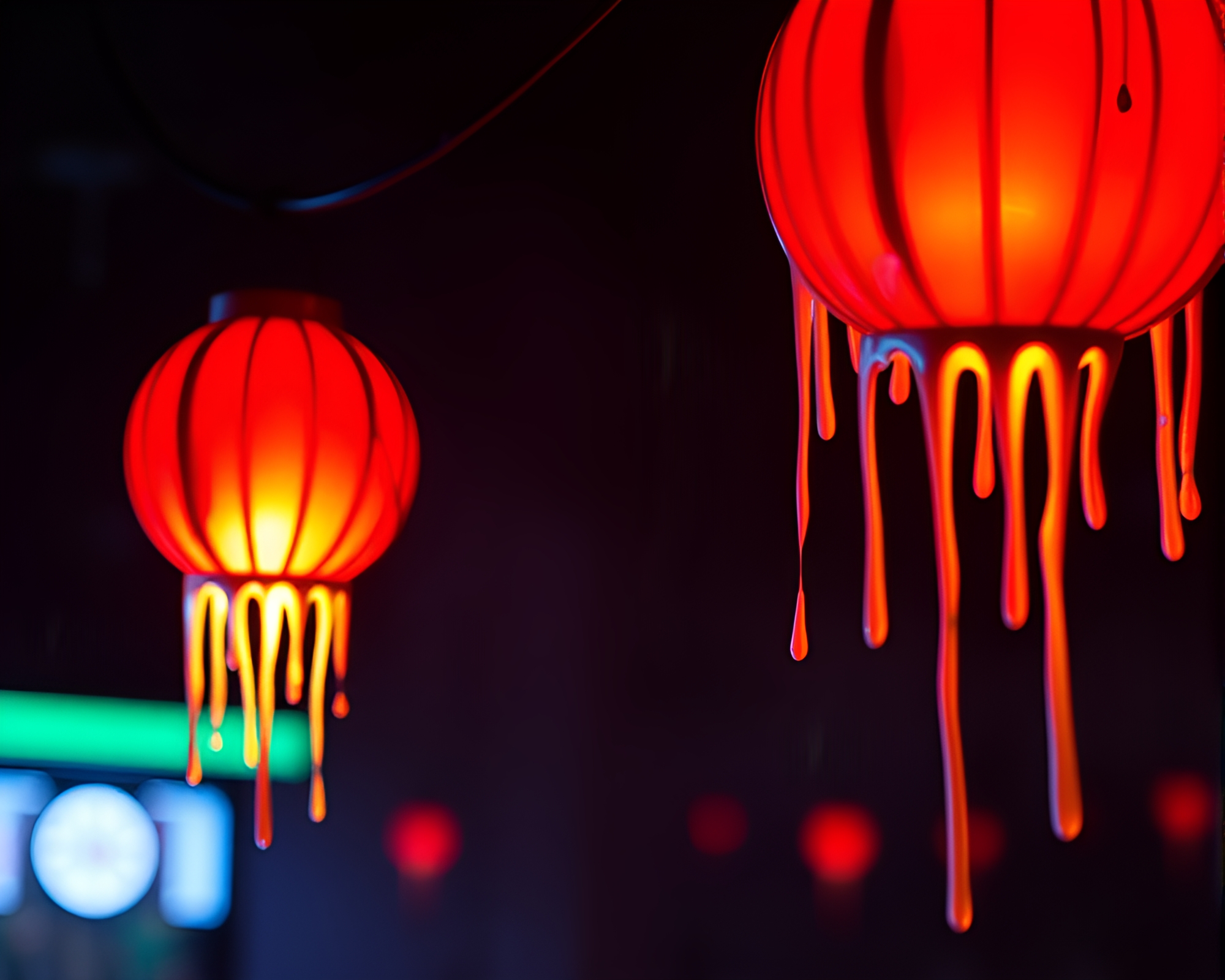 Neon Paper Lantern in Dripping Paint Night – free AI stock image