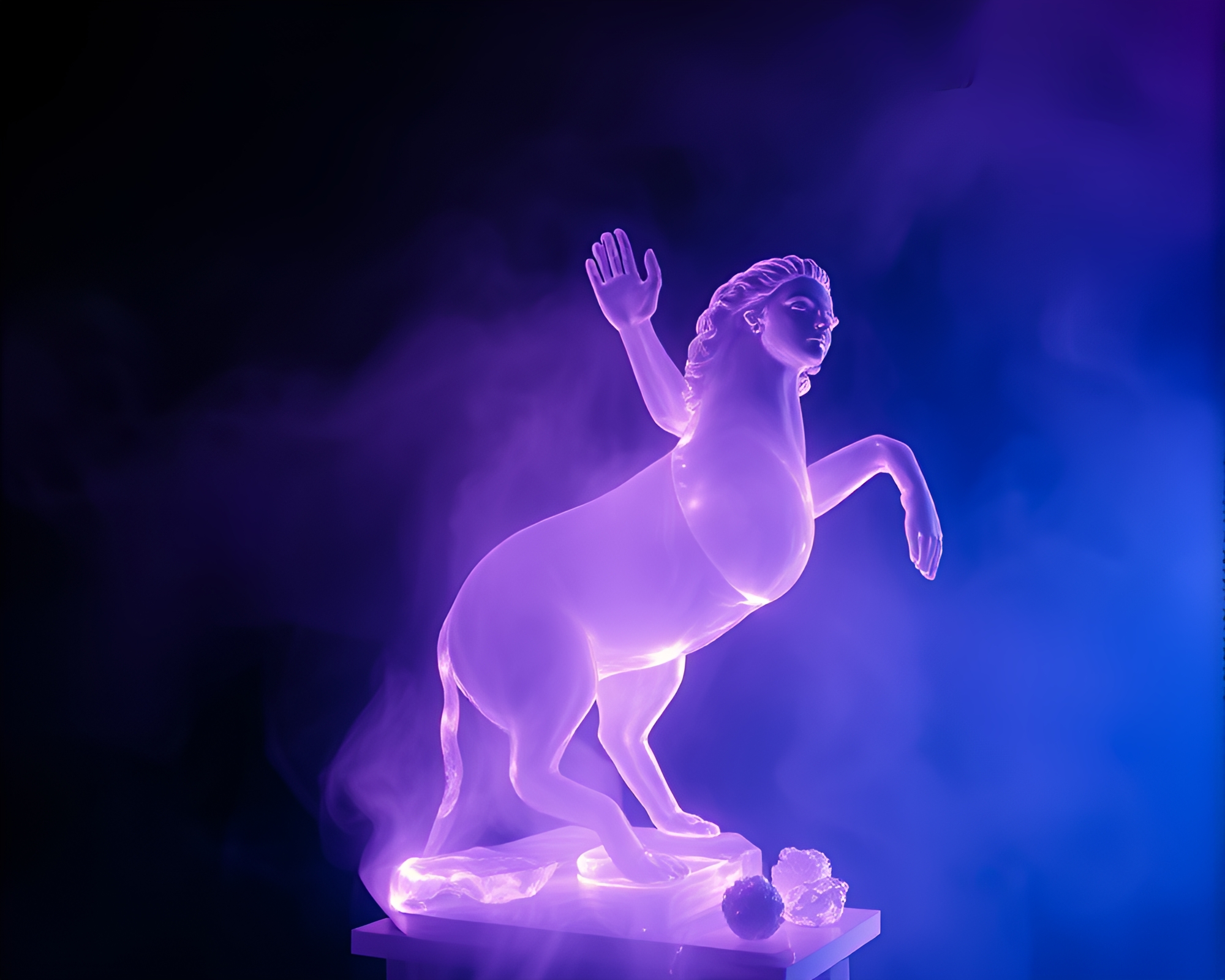 Ethereal Statue: LED Double Exposure Art – free AI stock image