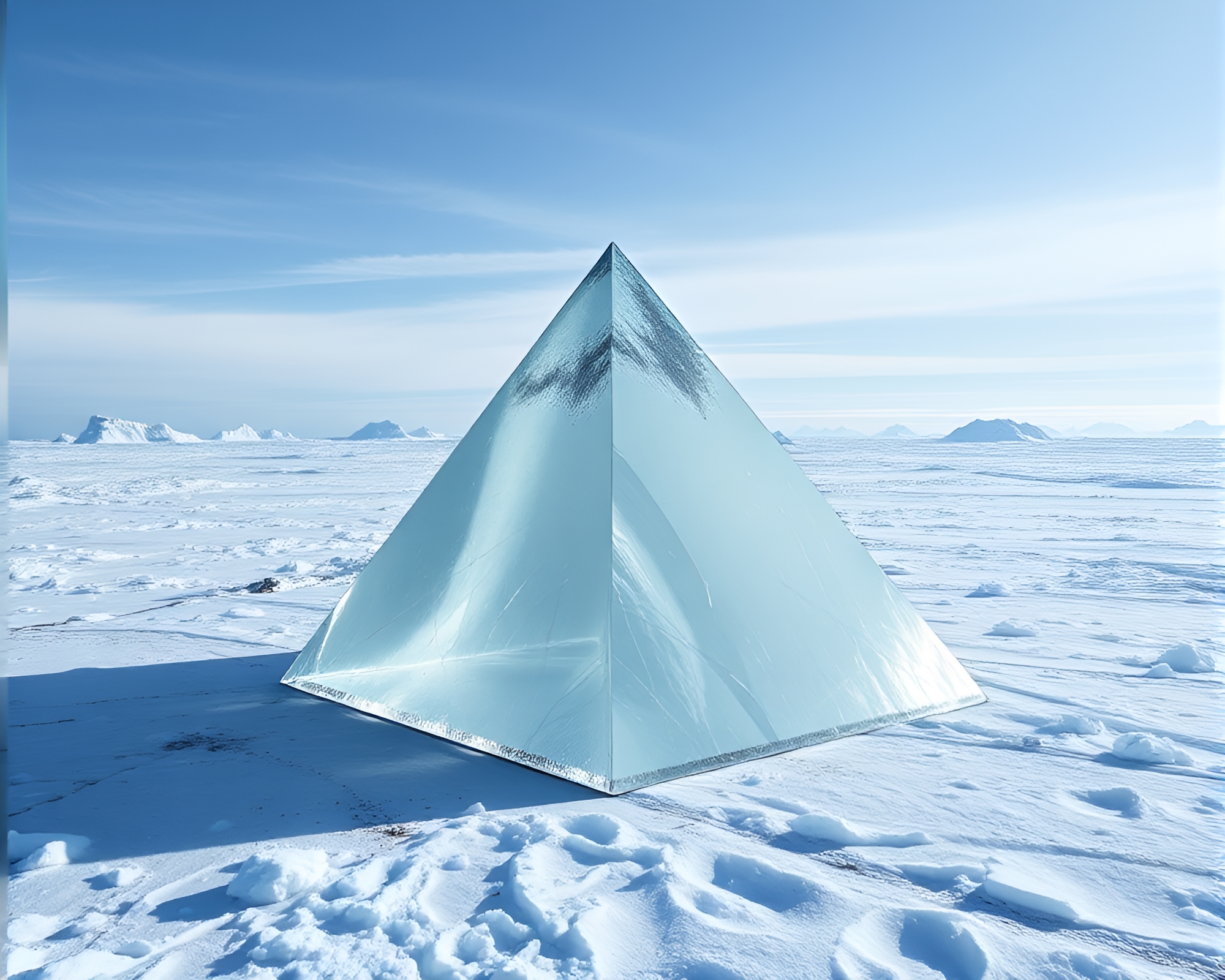 Glass Pyramid in Antarctic Whiteout Cloth Simulation – free AI stock image