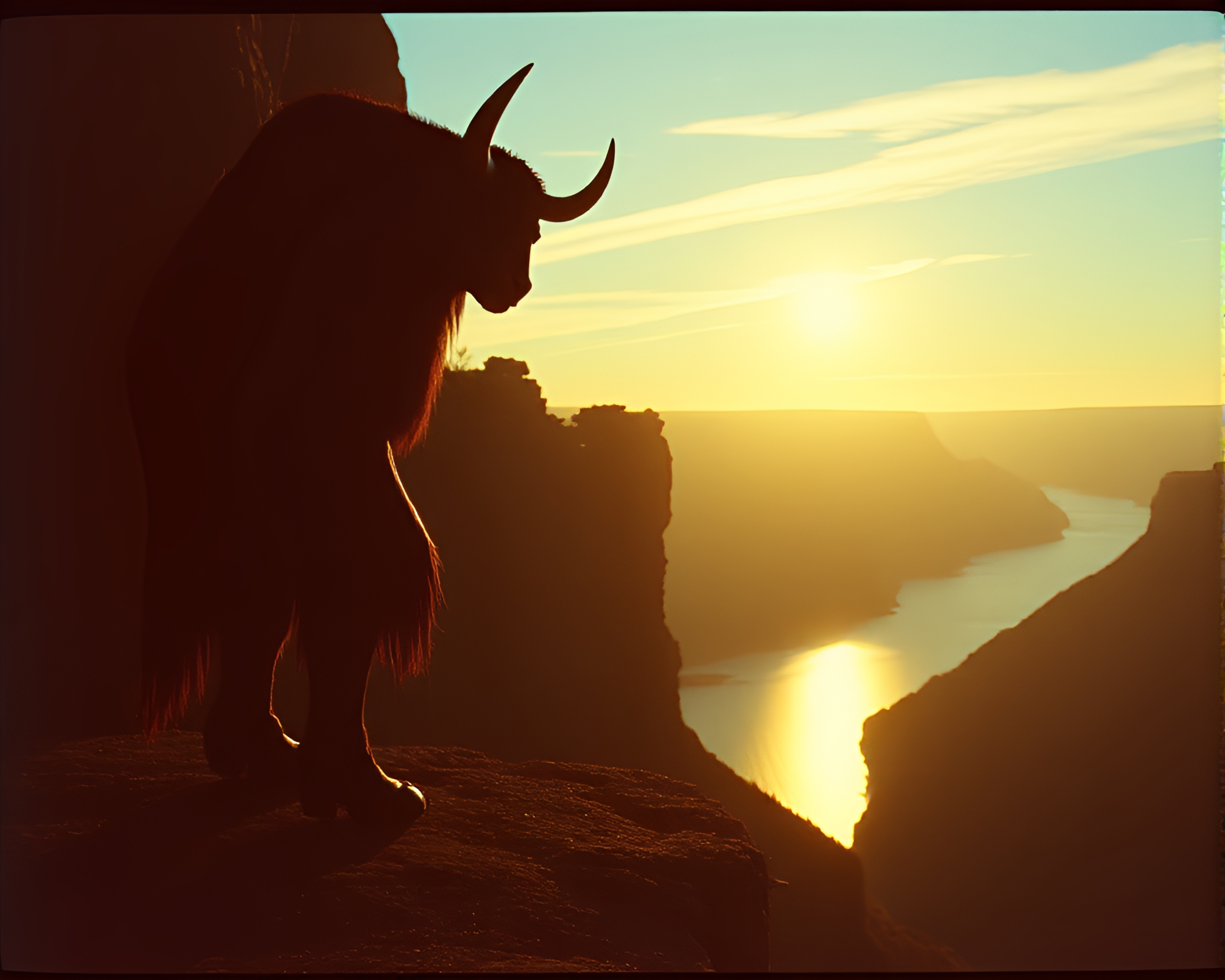 Majestic Minotaur: Cliffside Chrome Reflections – free AI stock image