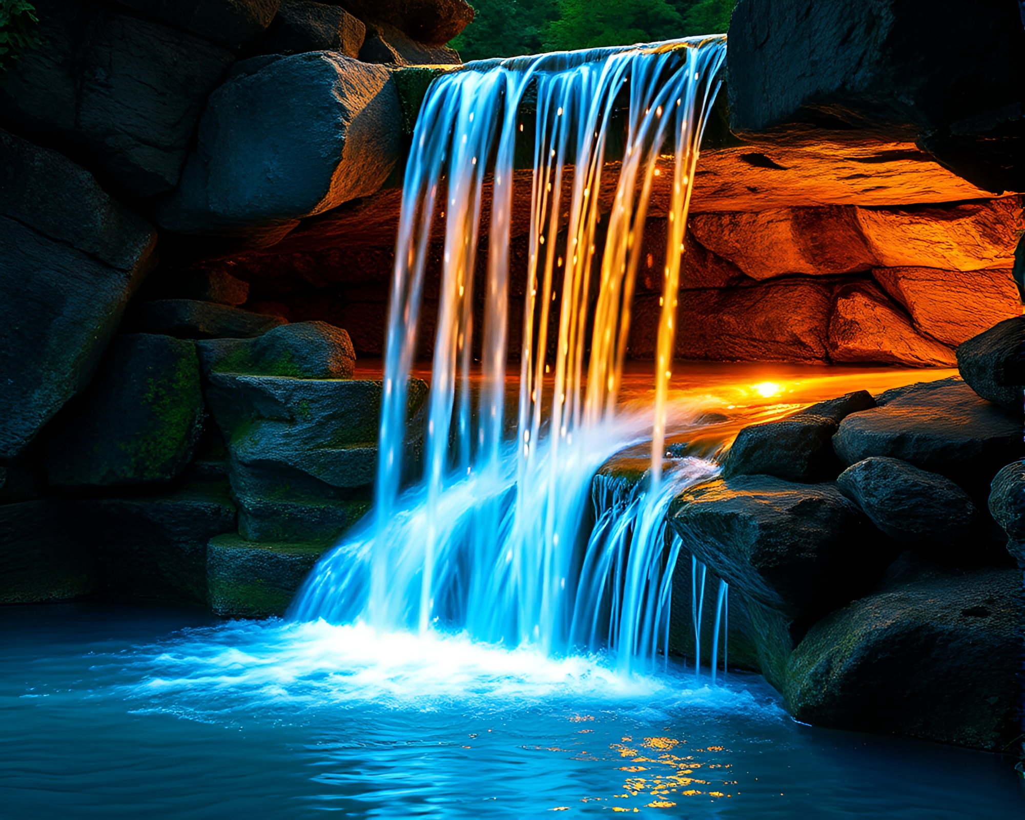 Serenity Falls: Material Design Waterfall Oasis – free AI stock image