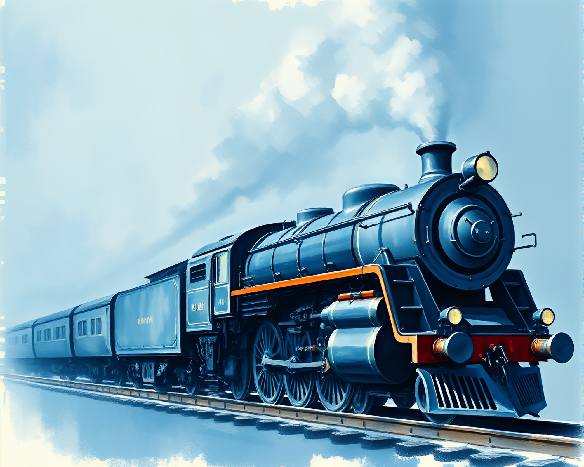 Arctic Blue Steam Locomotive Mixed Media Art – free AI stock image