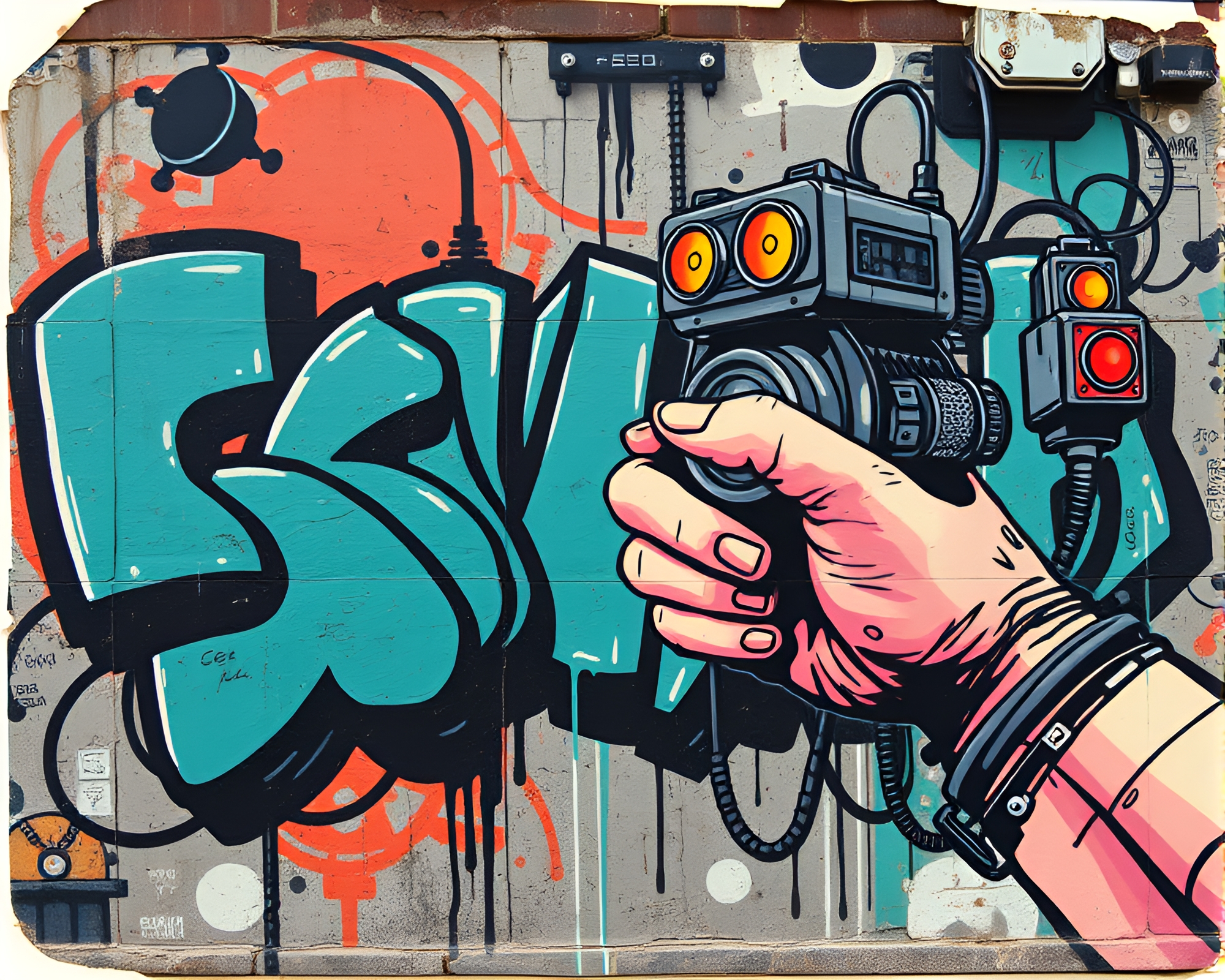 Steampunk Cybernetic Hand Mural Graffiti Artwork – free AI stock image