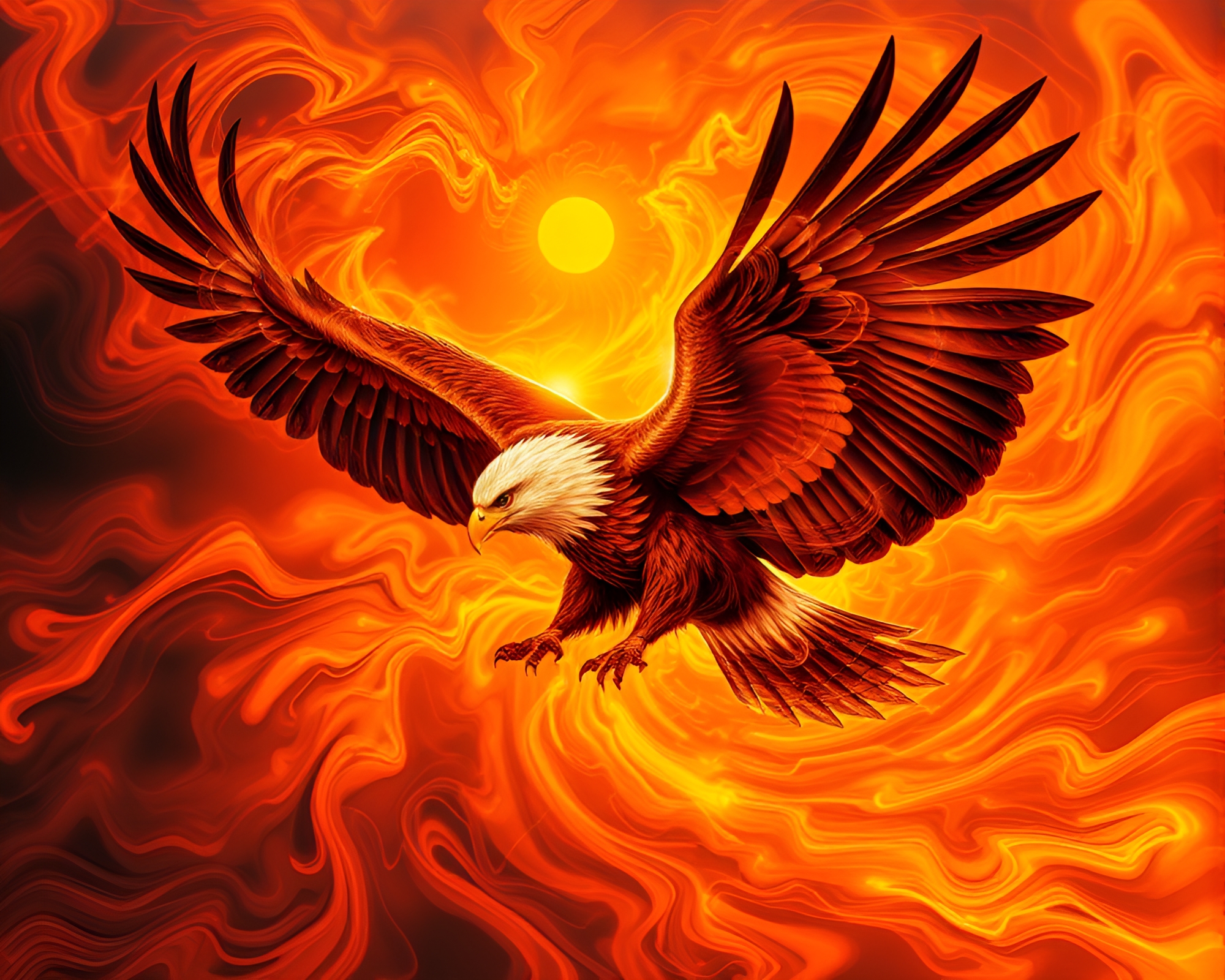 Majestic Eagle Soaring through Swirling Sunset Vortex – free AI stock image