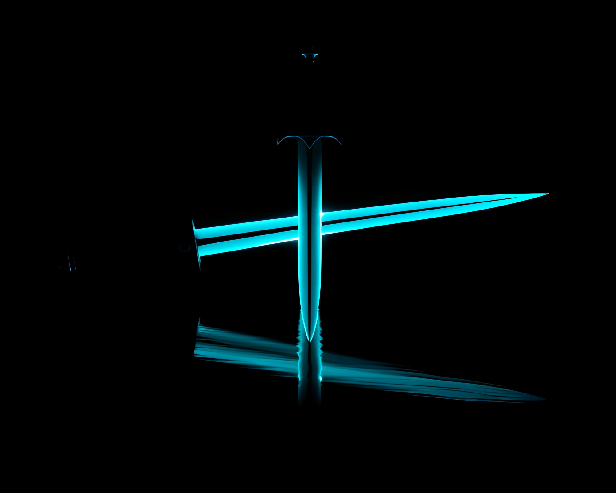 Sword of Serenity: Teal Reflections in High-Contrast Noir – free AI stock image