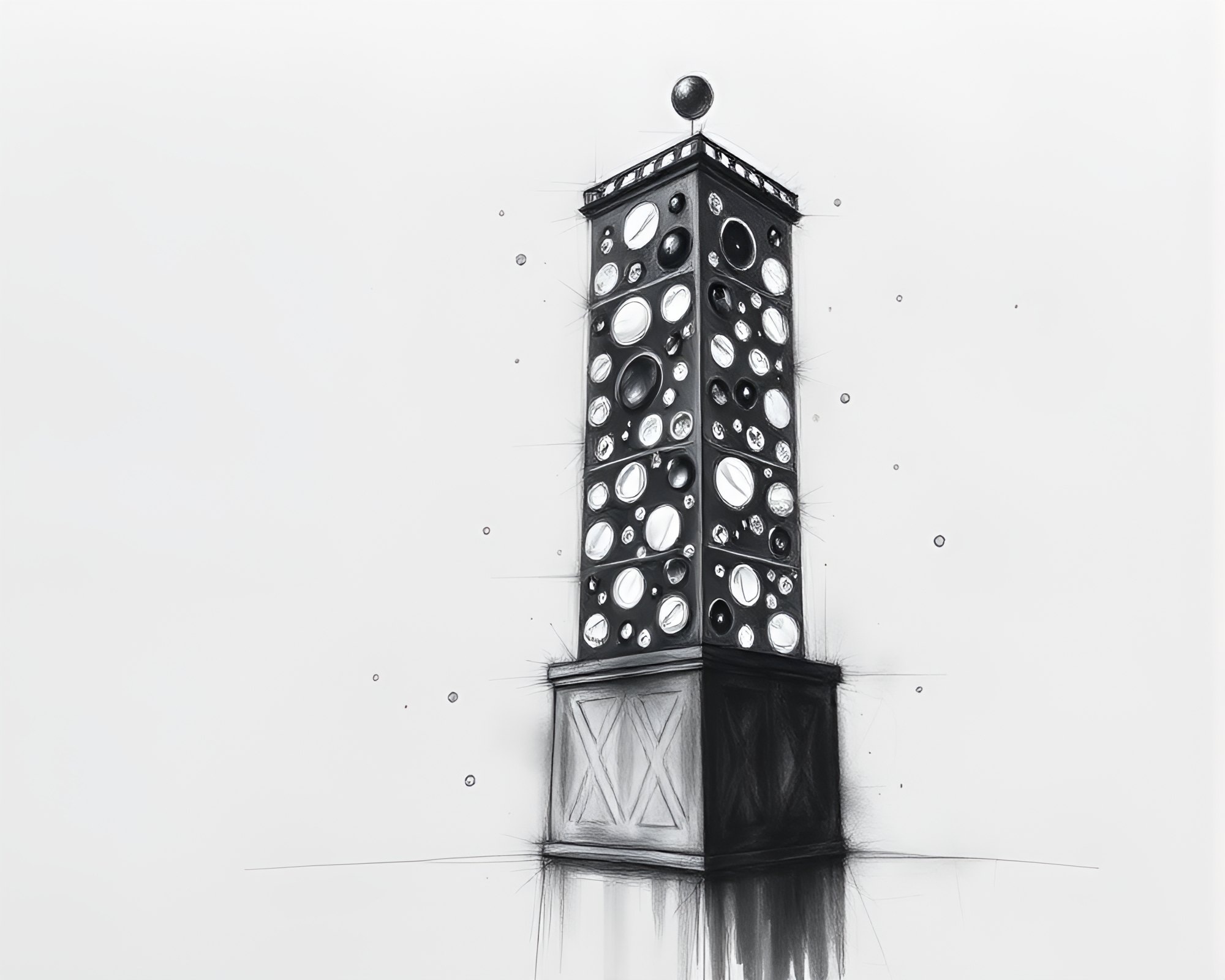 Tower of Wet Glass Beads: Kaleidoscope Charcoal Sketch – free AI stock image