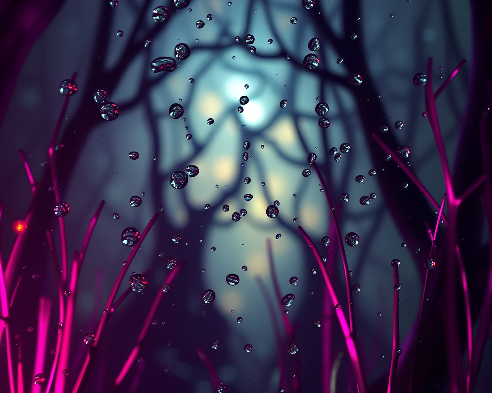 Eldritch Dew Drops in Surreal Wireframe Essence – free AI stock image