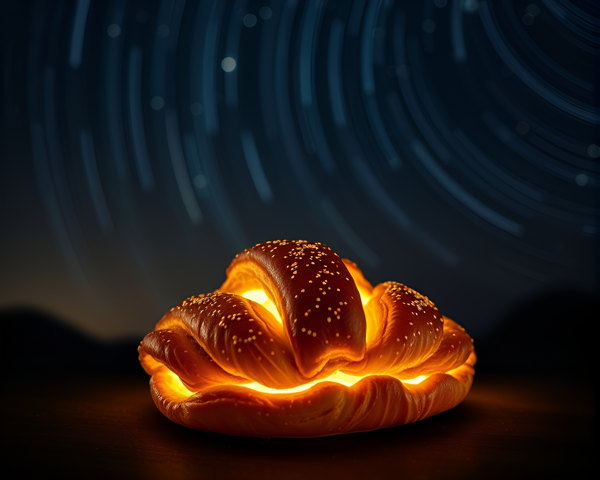 Surreal Star Trails Croissant Mosaic – free AI stock image
