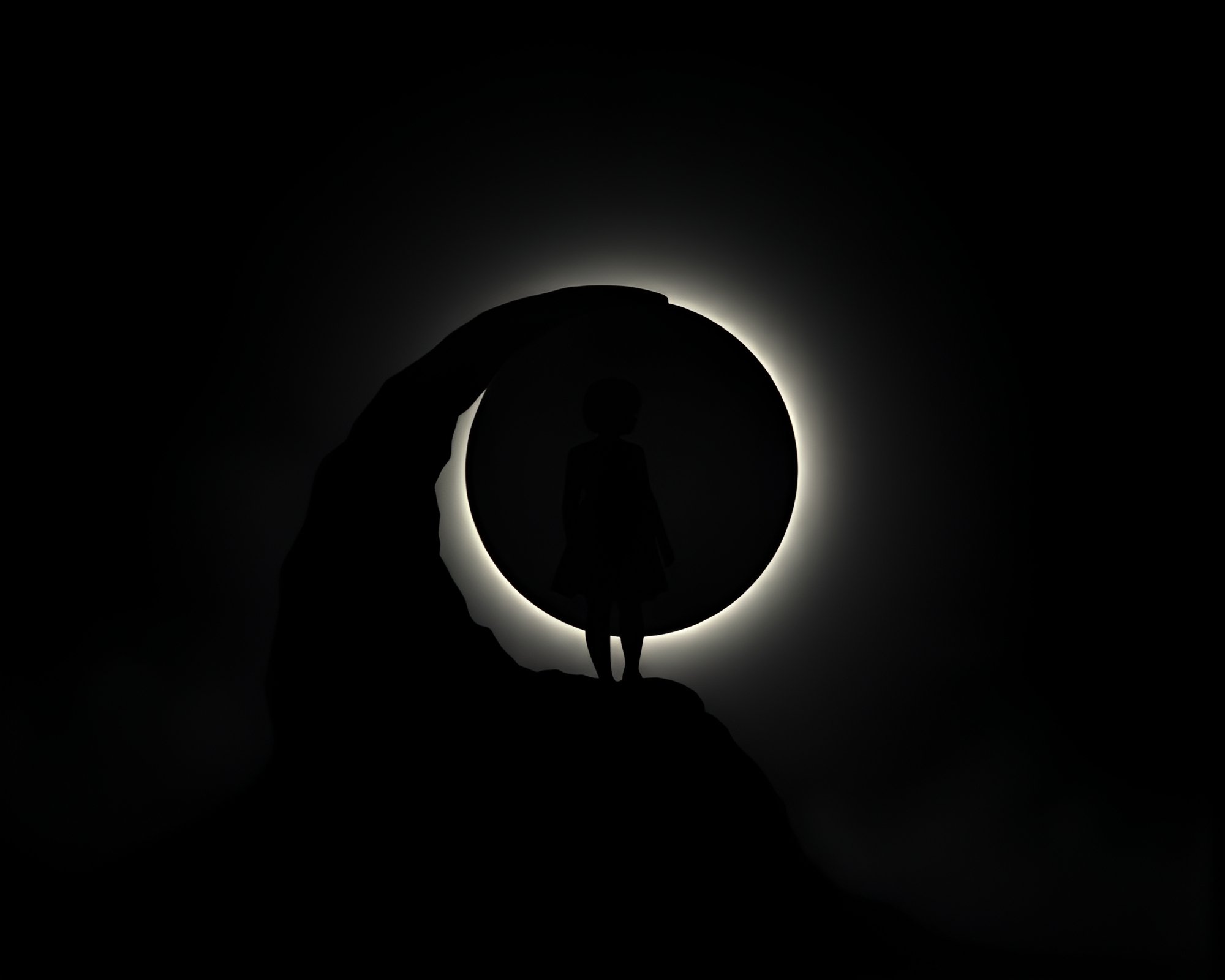 Spiral Solar Eclipse in Desaturated Silhouette Illustration – free AI stock image
