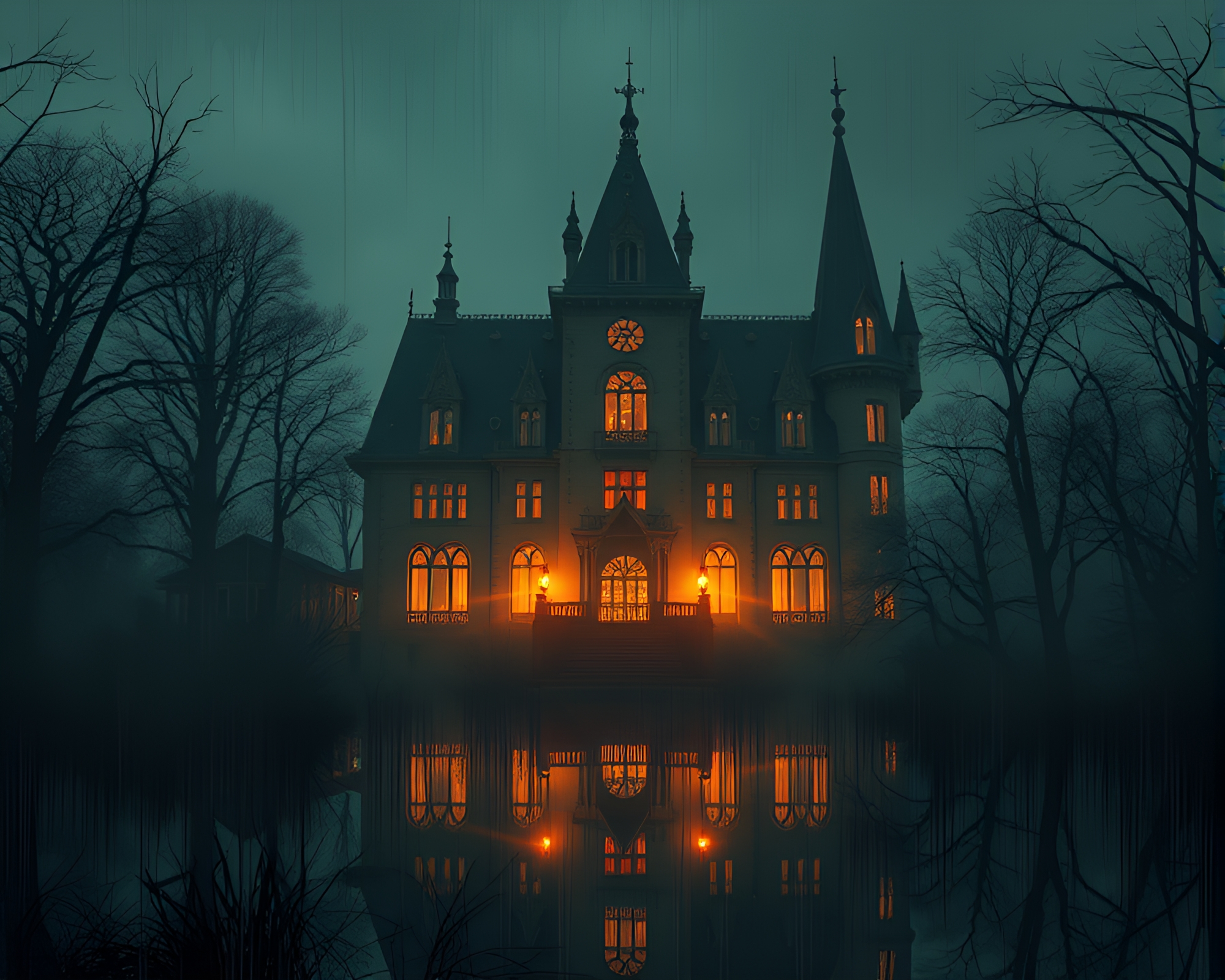 Neo-Gothic Mansion Mirror Shard Reflection Twilight – free AI stock image