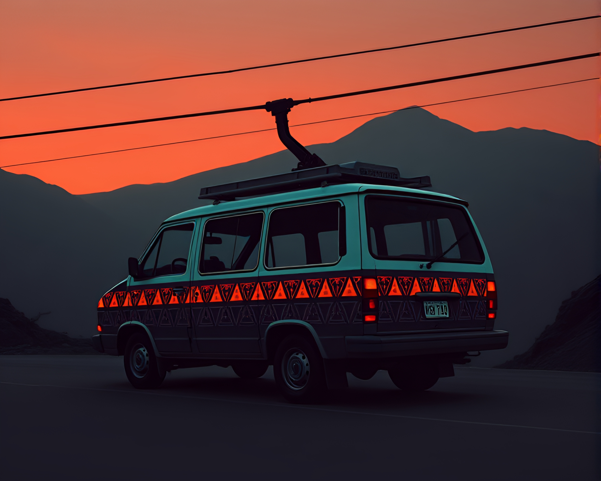 80s VHS Cable Car Ascending Geometric Volcano – free AI stock image