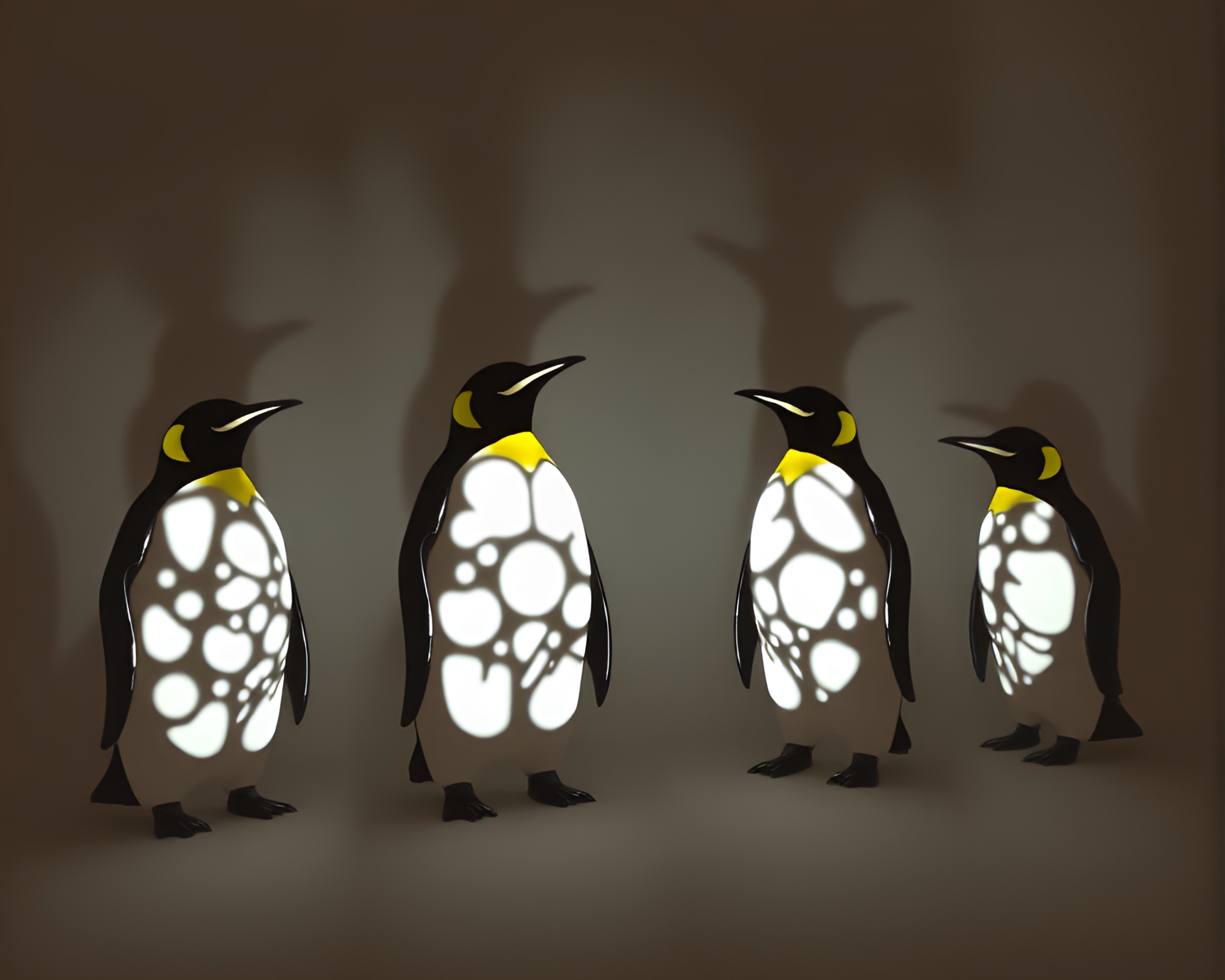 Penguin Shadows in Enchanted Church Candlelight – free AI stock image
