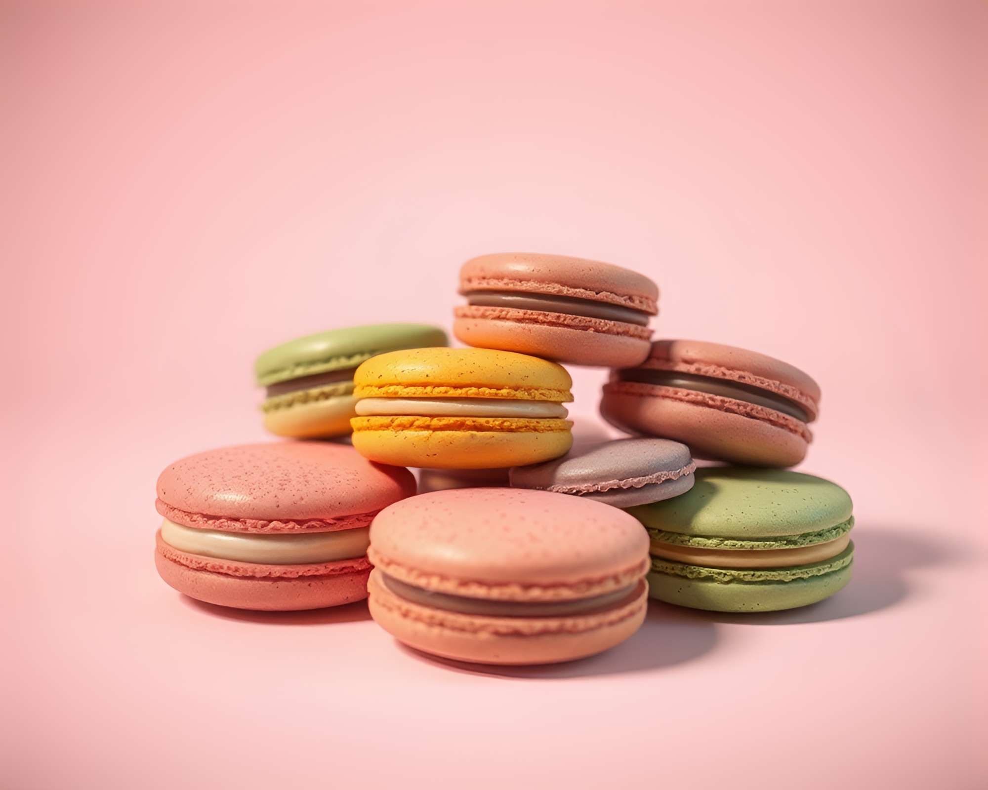 Captured Motion of Macaron Assortment in Soft Shadows – free AI stock image