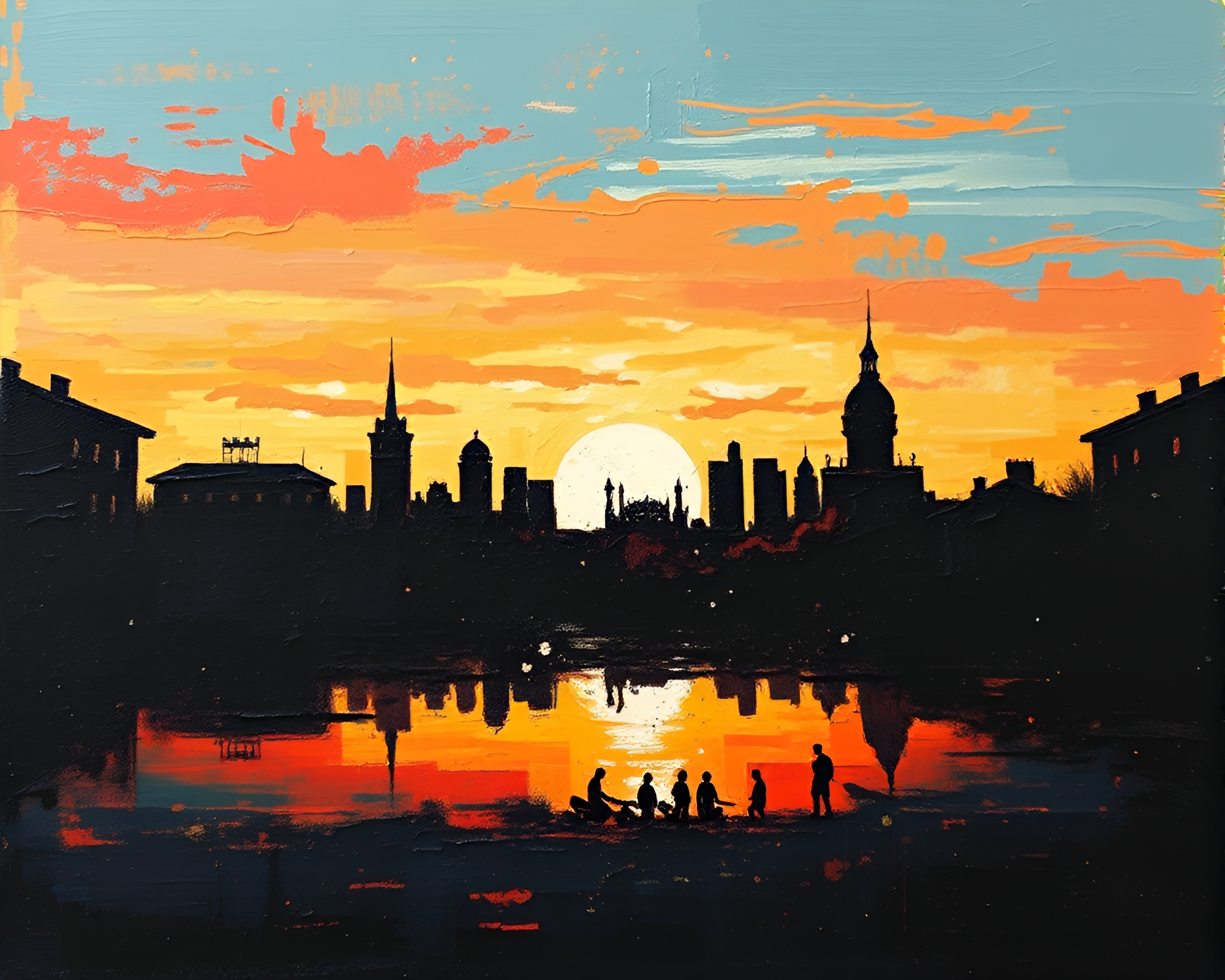Chromatic Silhouette: Vibrant Palette Knife Oil Painting – free AI stock image