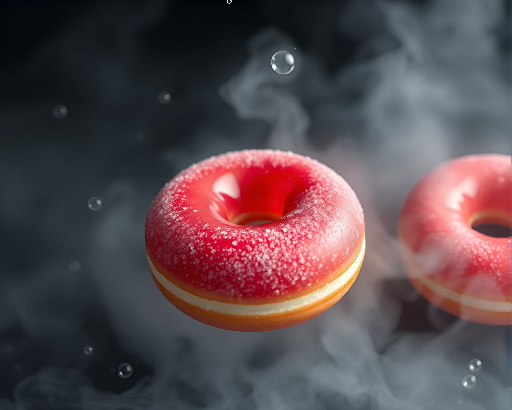 Jelly-Filled Doughnut Aerial View in Misty 3D Scan – free AI stock image