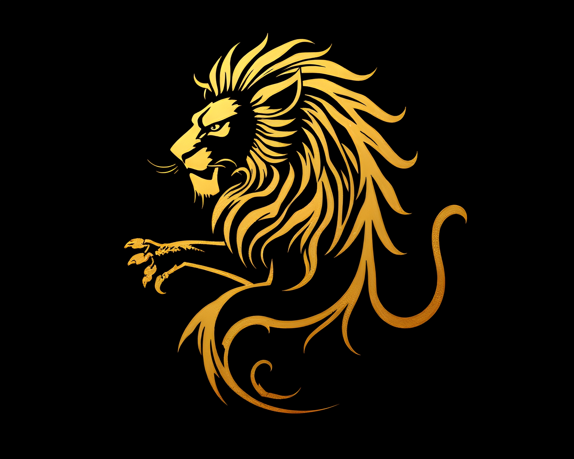 Golden Spiral Lion in High-Contrast Calligraphy Noir – free AI stock image