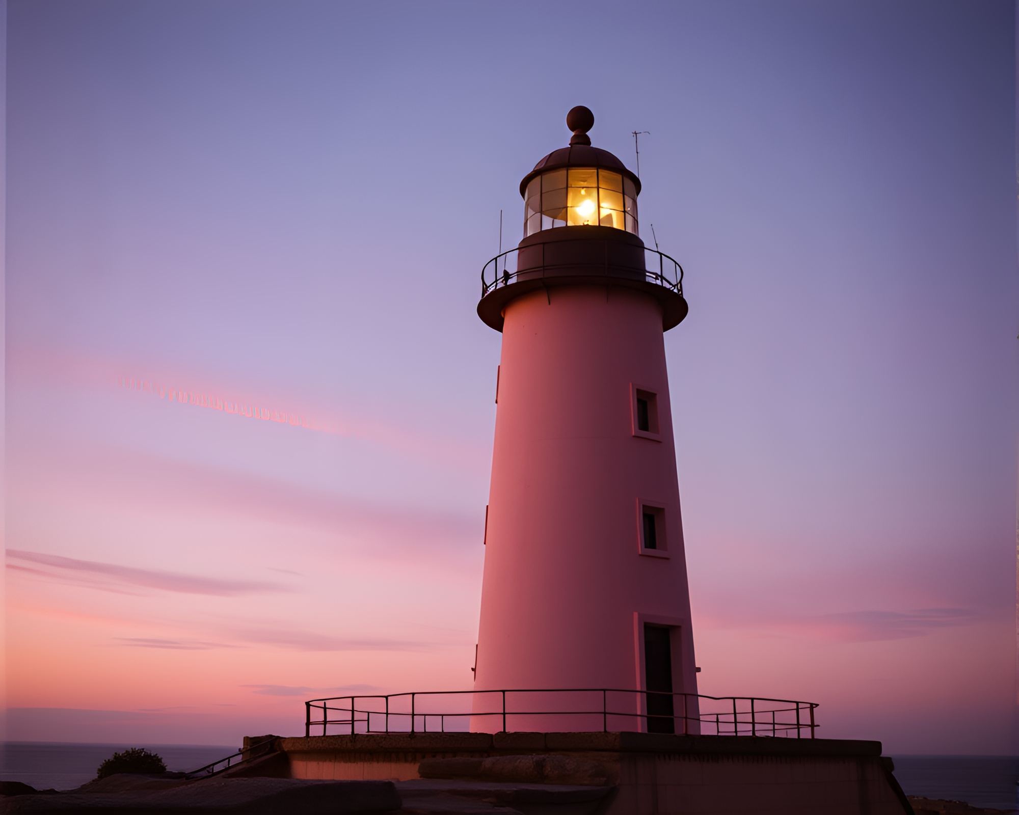 Lighthouse Street Art Captures Blush Pink Tenebrism – free AI stock image
