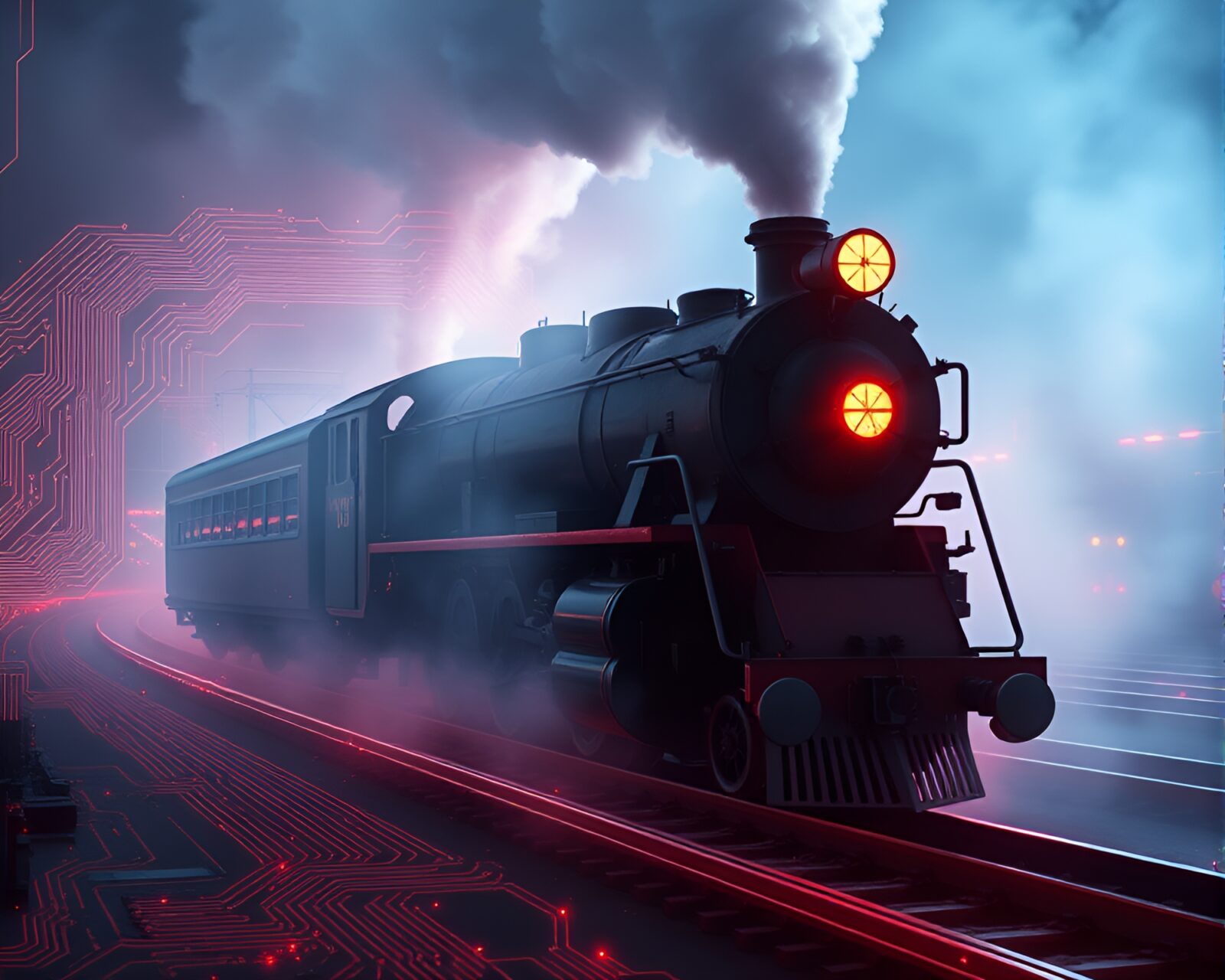 Fluid simulation of a steam train with digital circuit traces