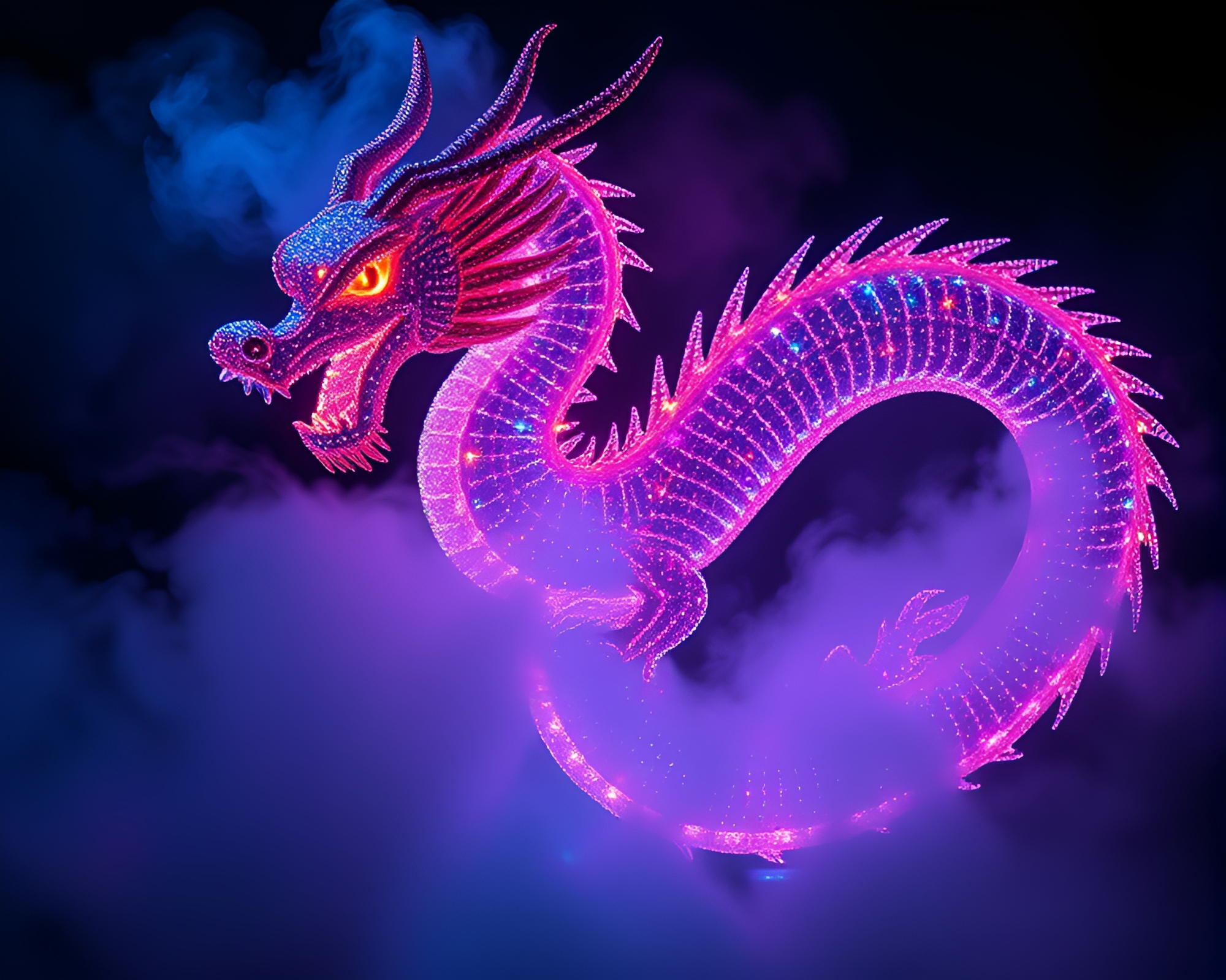 Majestic Dragon in LED Fog Bank Art – free AI stock image