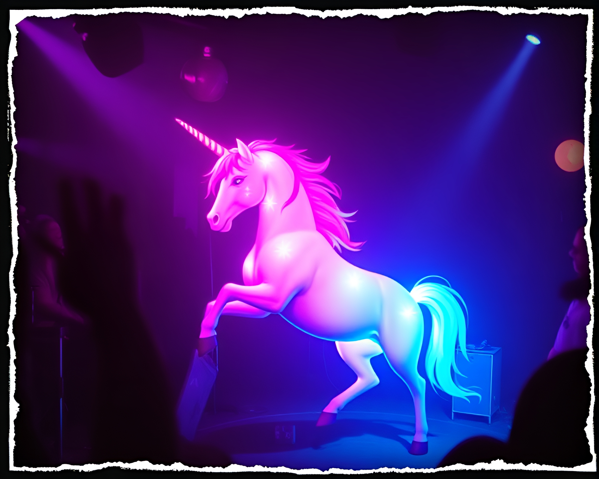 Grunge Unicorn Amid Strobe Lights – free AI stock image
