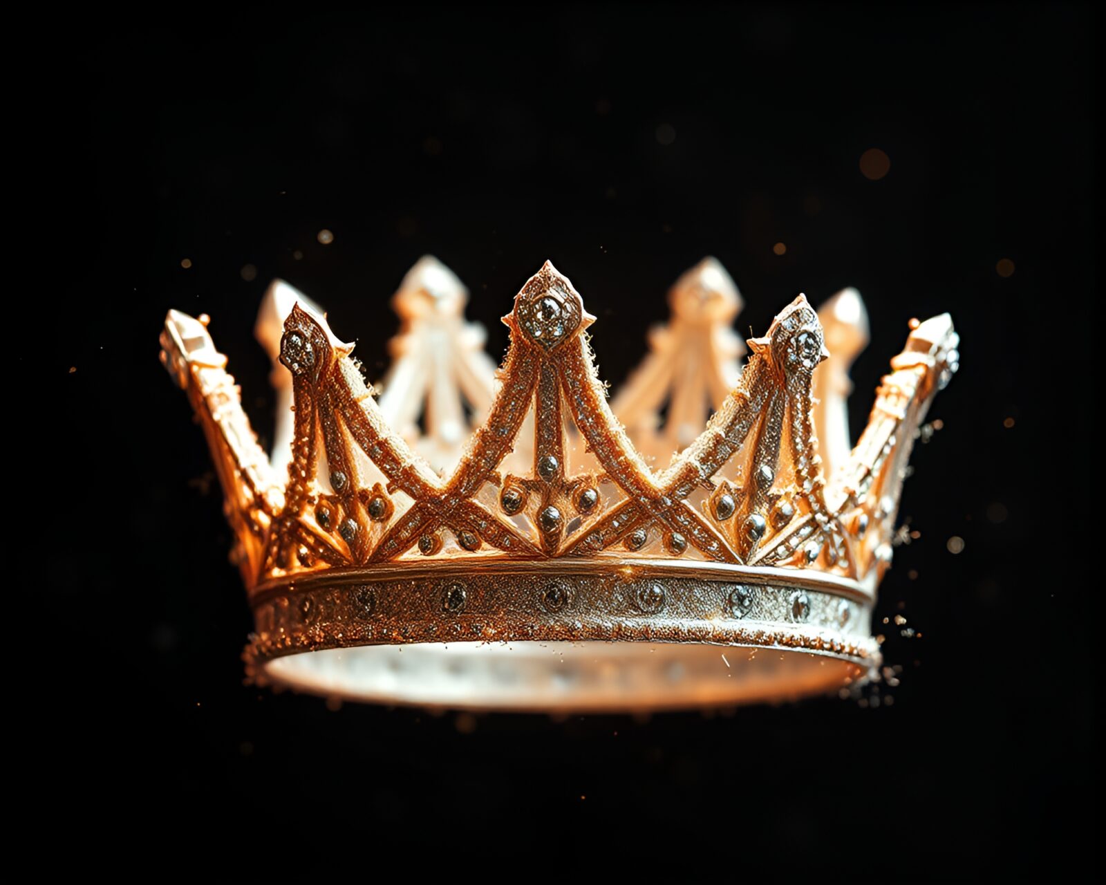 Shimmering crown surrounded by ethereal stardust in torn edges