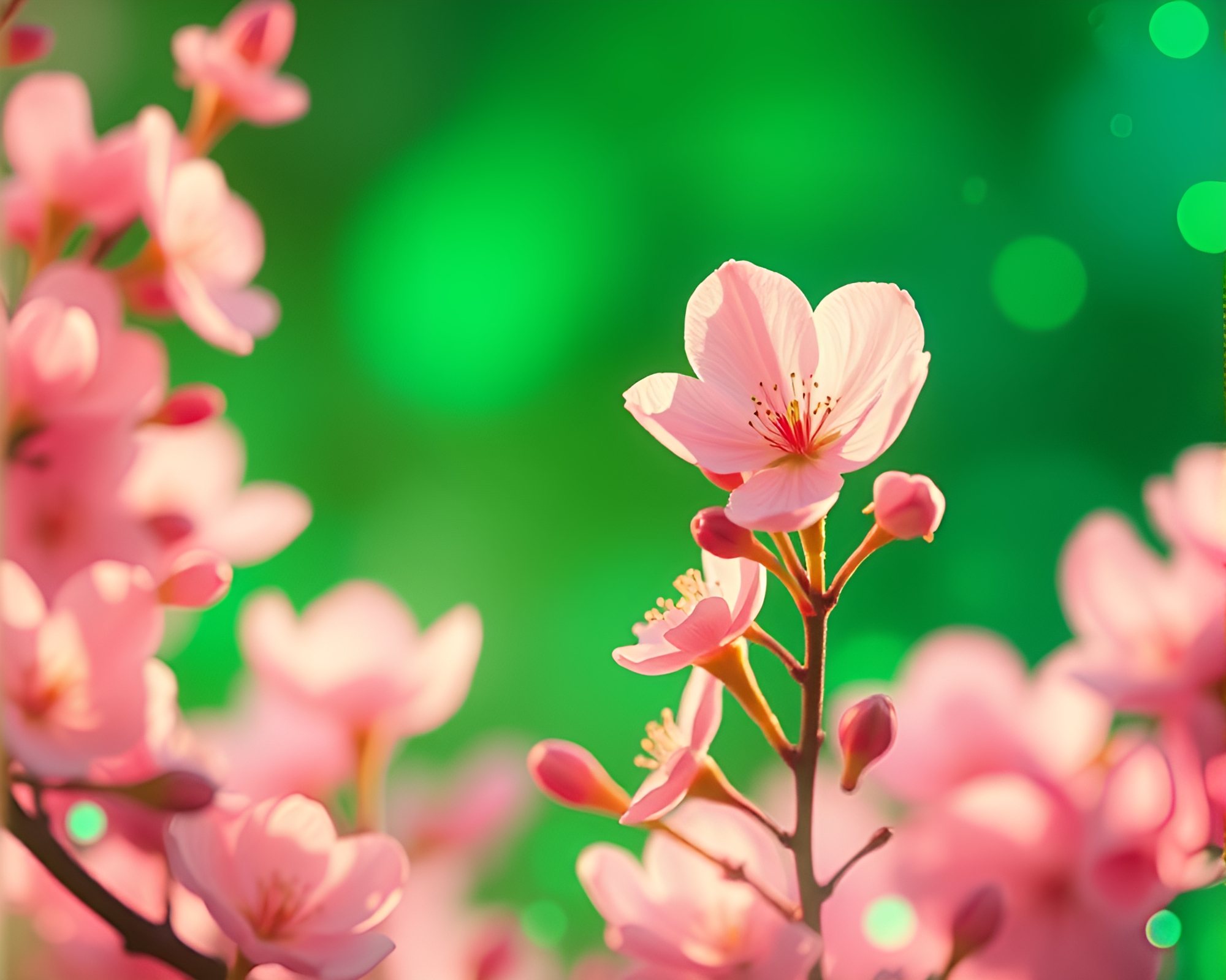 Futuristic Spring Blossom with Emerald Green Highlights – free AI stock image