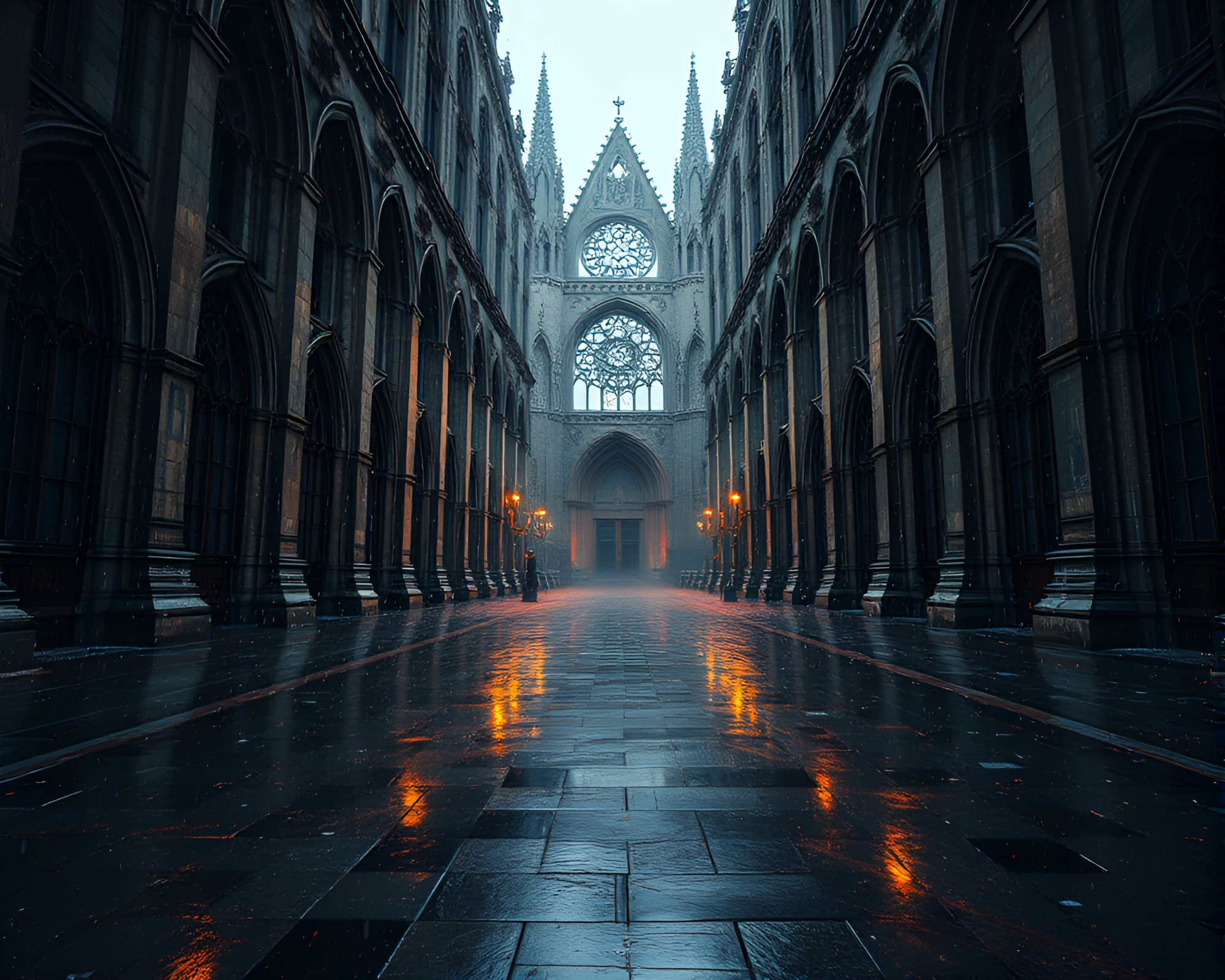 Gothic Cathedral Reflection: Digital Glitch Elegance – free AI stock image