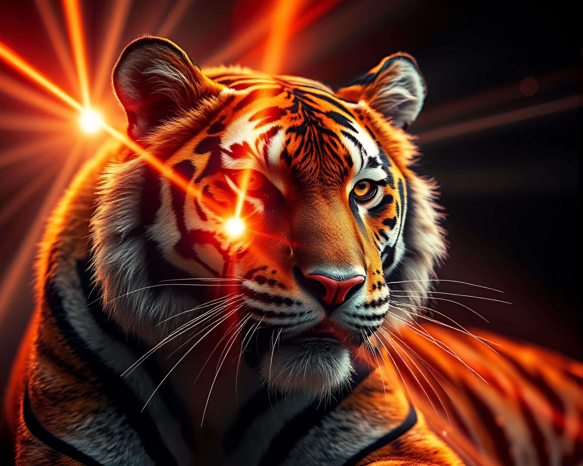 Fractal Tiger Bathed in Laser Beams – free AI stock image