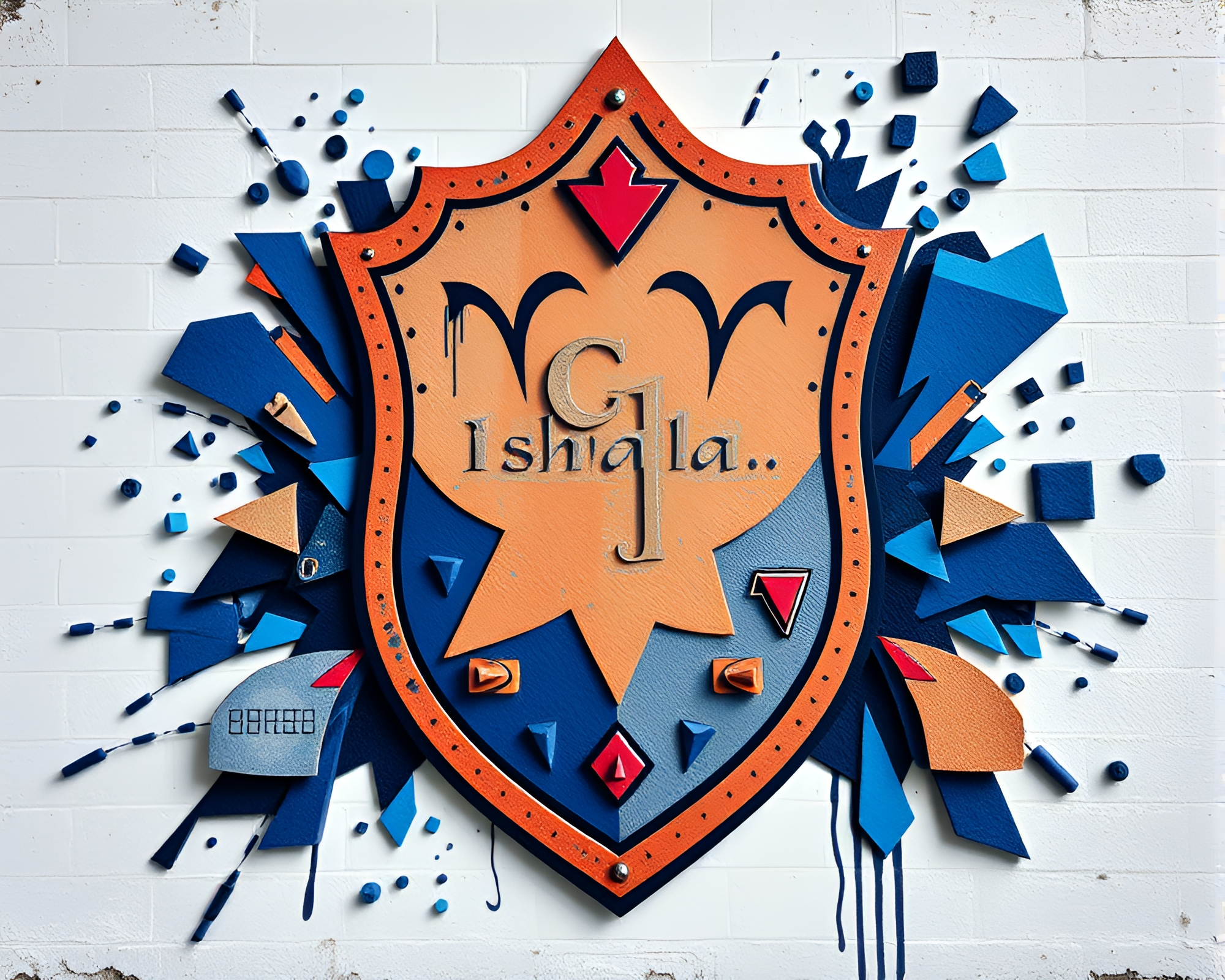 Surreal Shield Graffiti in Cobalt Blue Lighting – free AI stock image