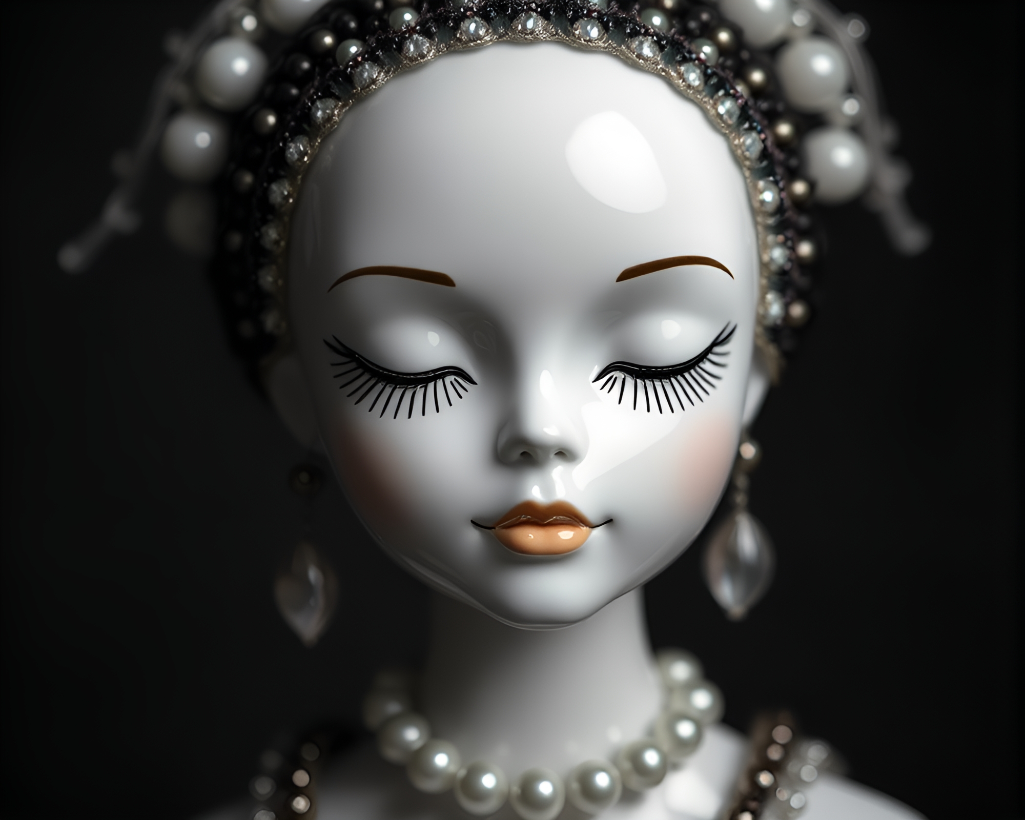 Ethereal Porcelain Doll in Beadwork Embellished Dress – free AI stock image