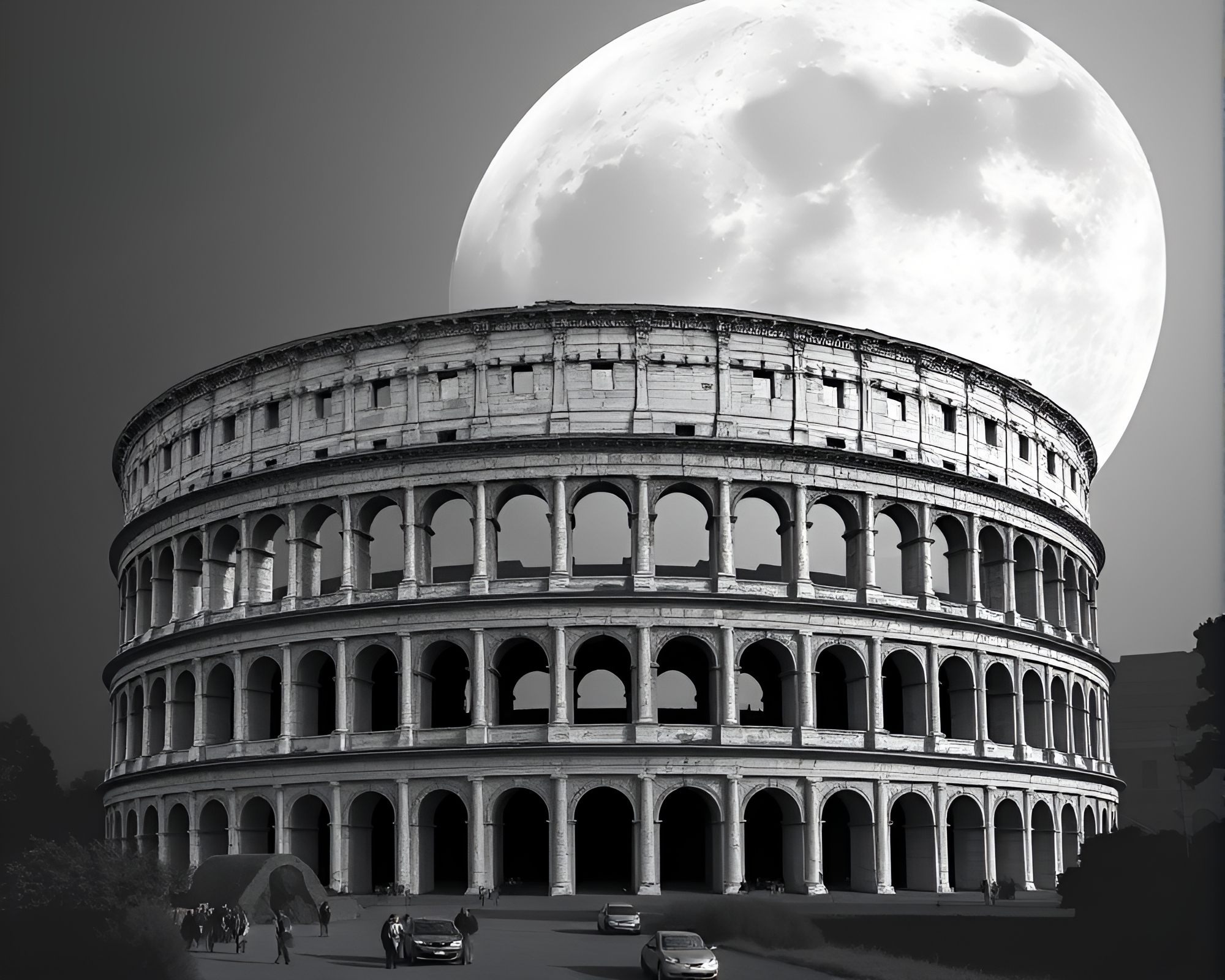 Moonlit Roman Coliseum with Metallic Scratches – free AI stock image