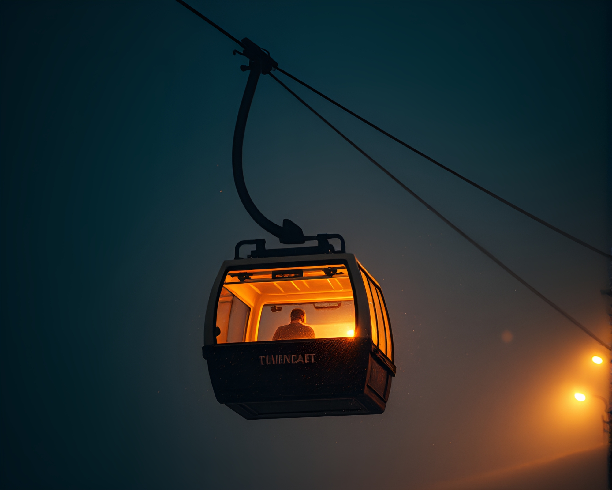 Gondola Lift Crossing Dusty Grunge Skyline – free AI stock image