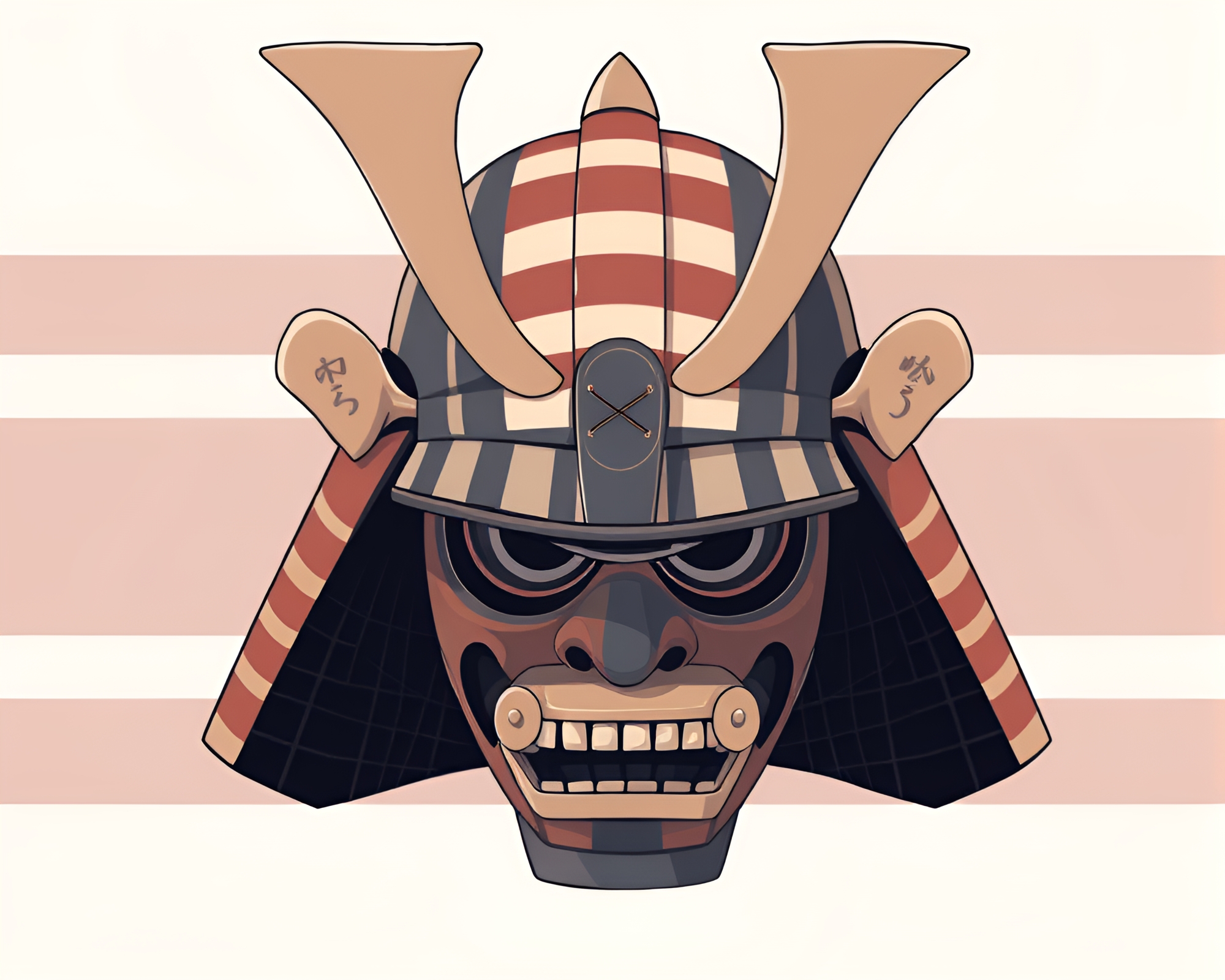Samurai Helmet in Muted Pastels Cel Shading Art – free AI stock image