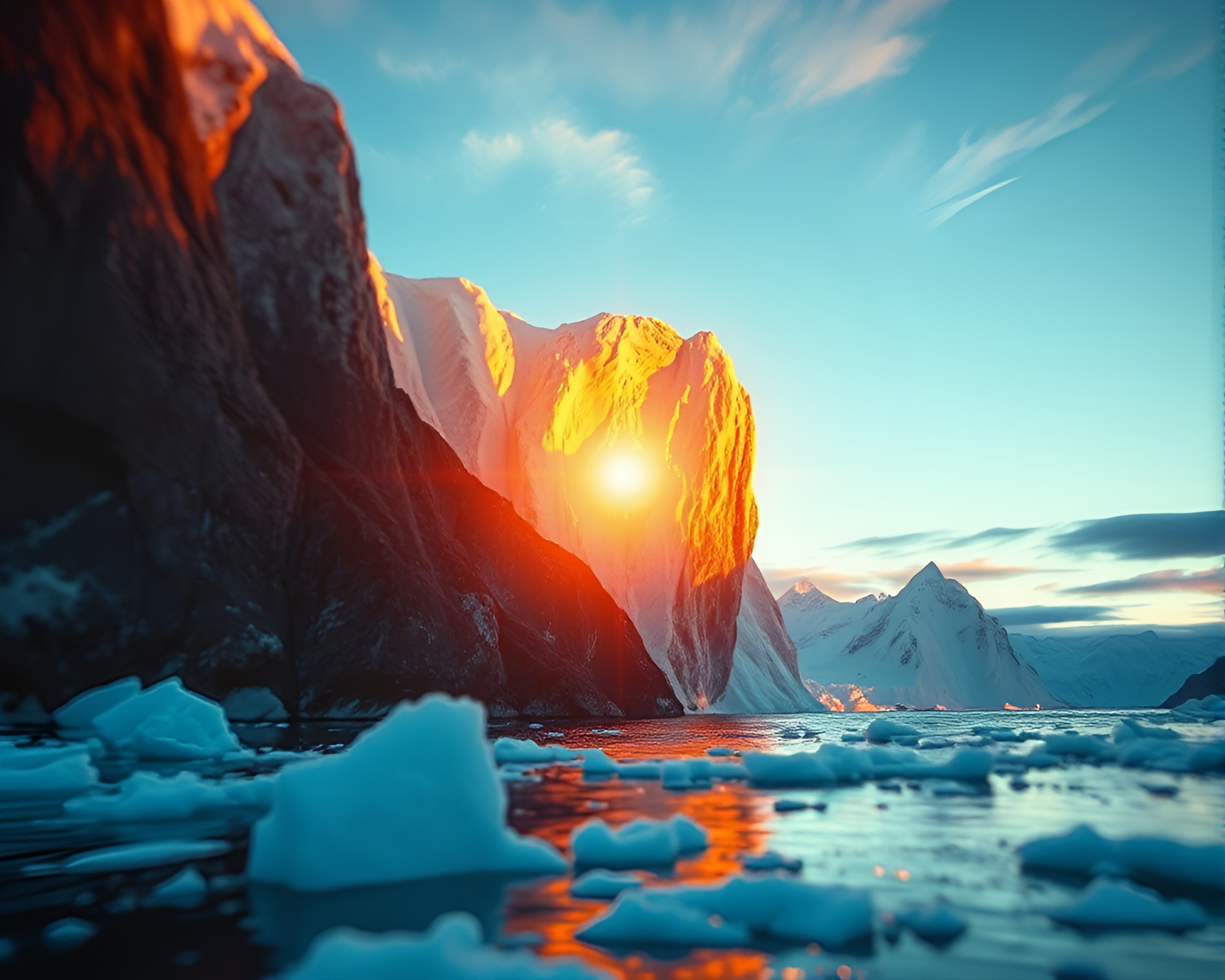 Arctic Morning Serenity: Split Focus Iceberg – free AI stock image