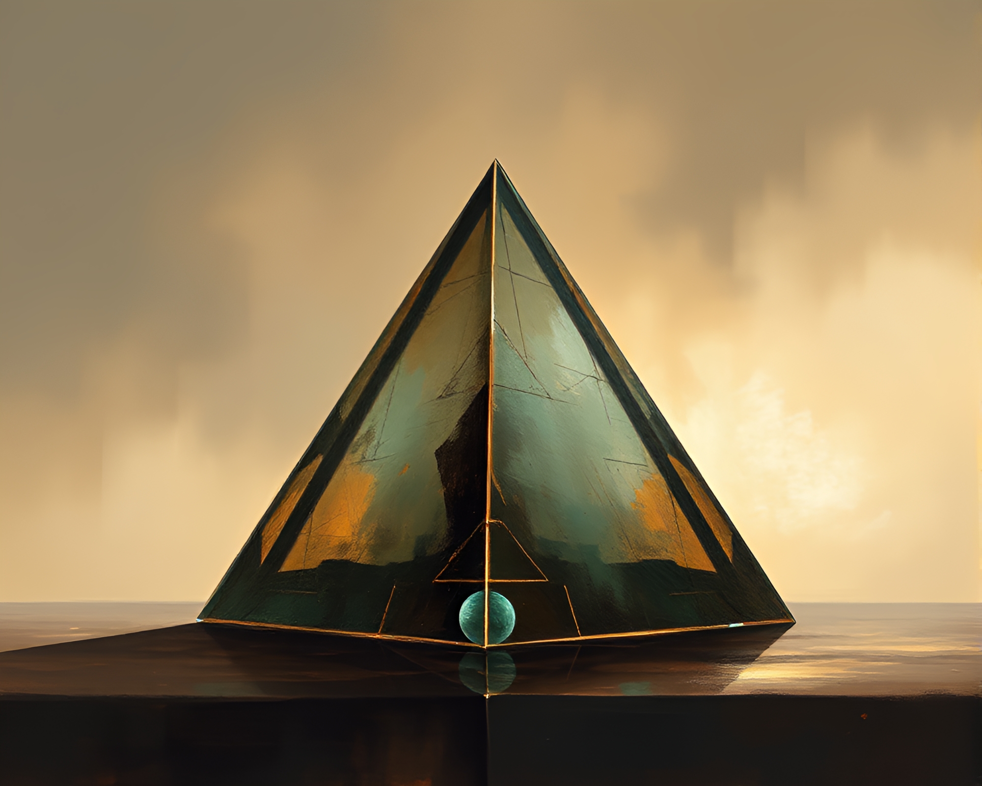 Bronze Patina Glass Pyramid in Smoky Impressionist Haze – free AI stock image
