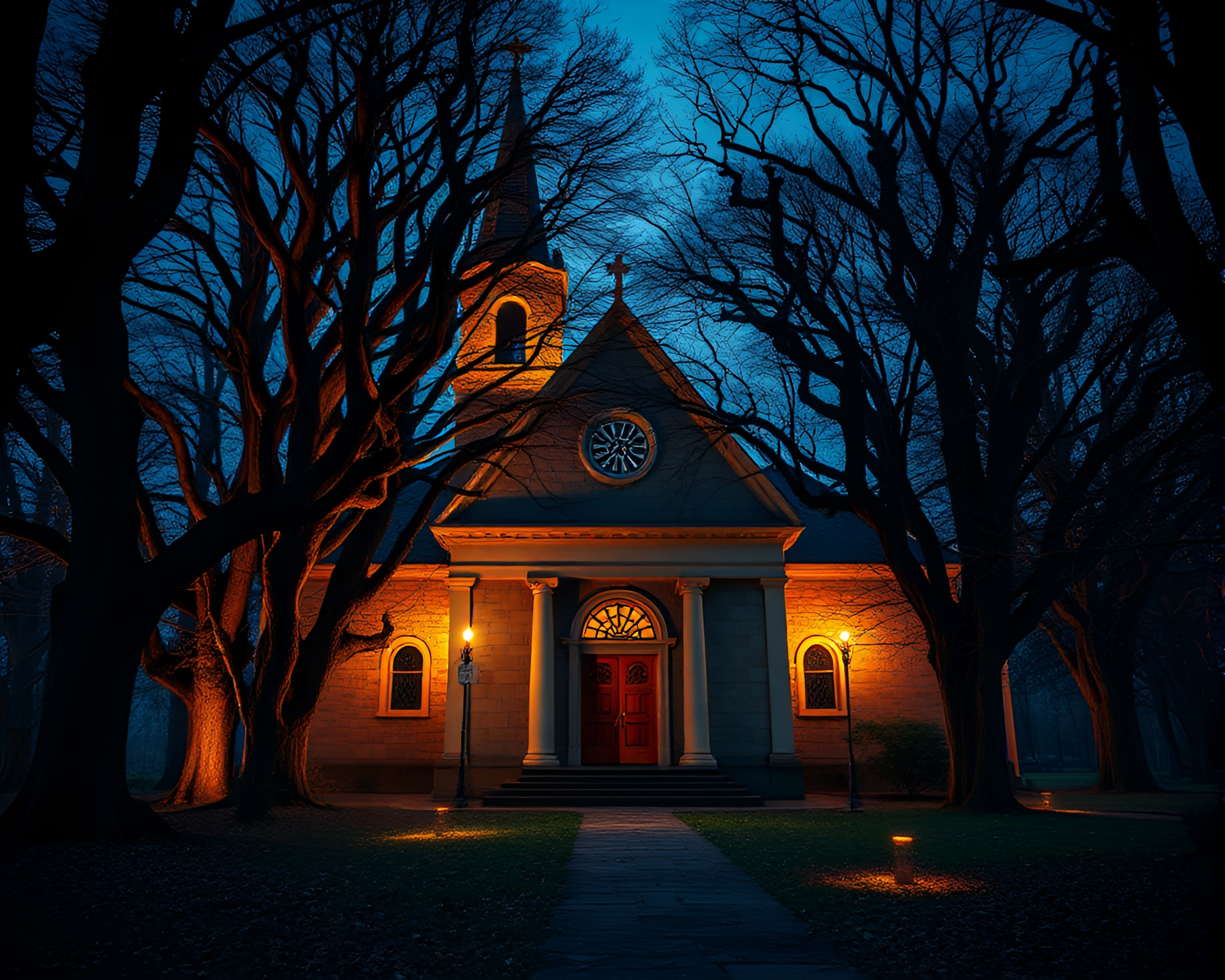 Ethereal Ancient Grove Fractal in Church Candlelight – free AI stock image