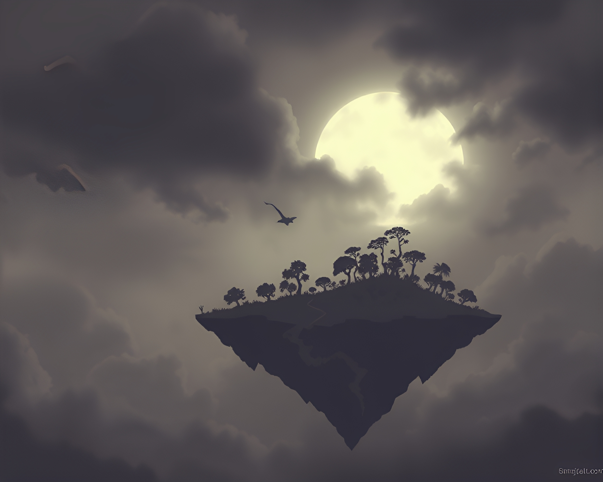Desaturated Floating Island with Pixelated Crosshatch Detailing – free AI stock image