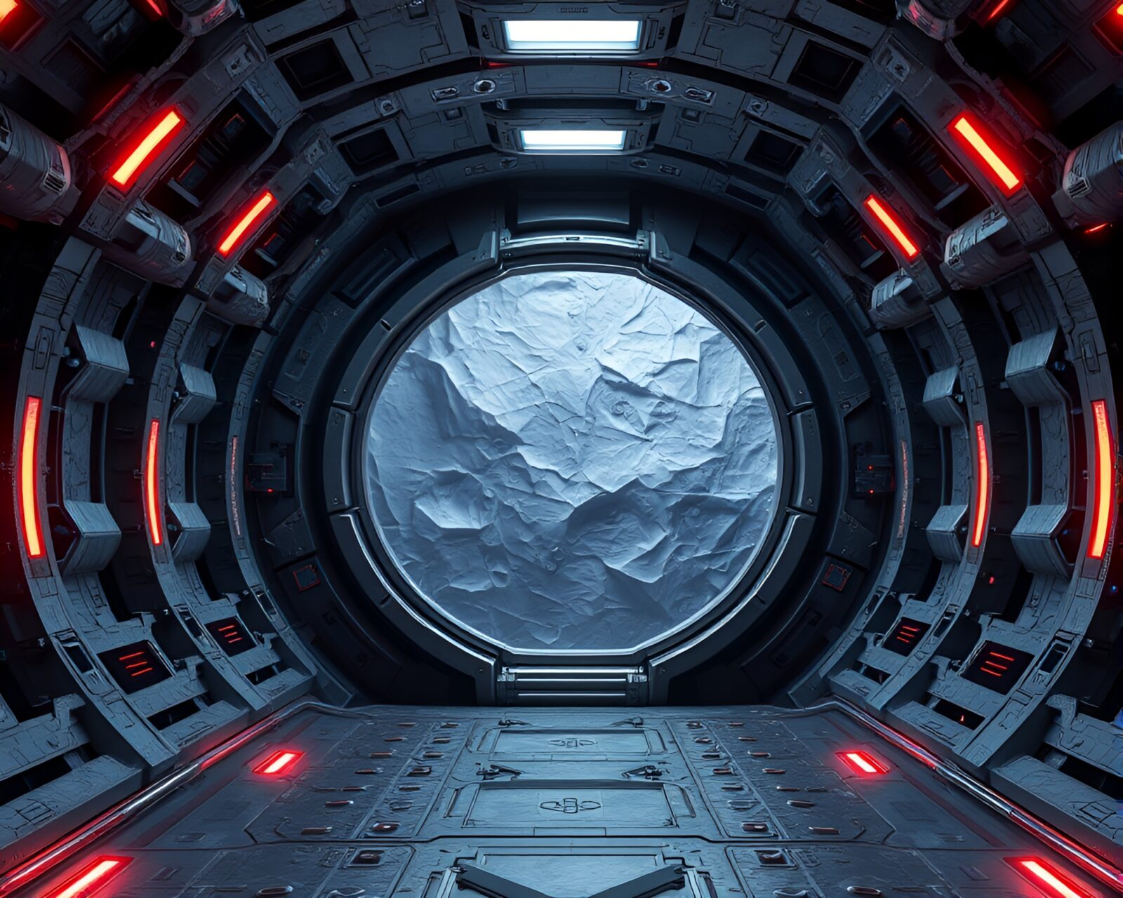 CGI render of a futuristic metallic space habitat