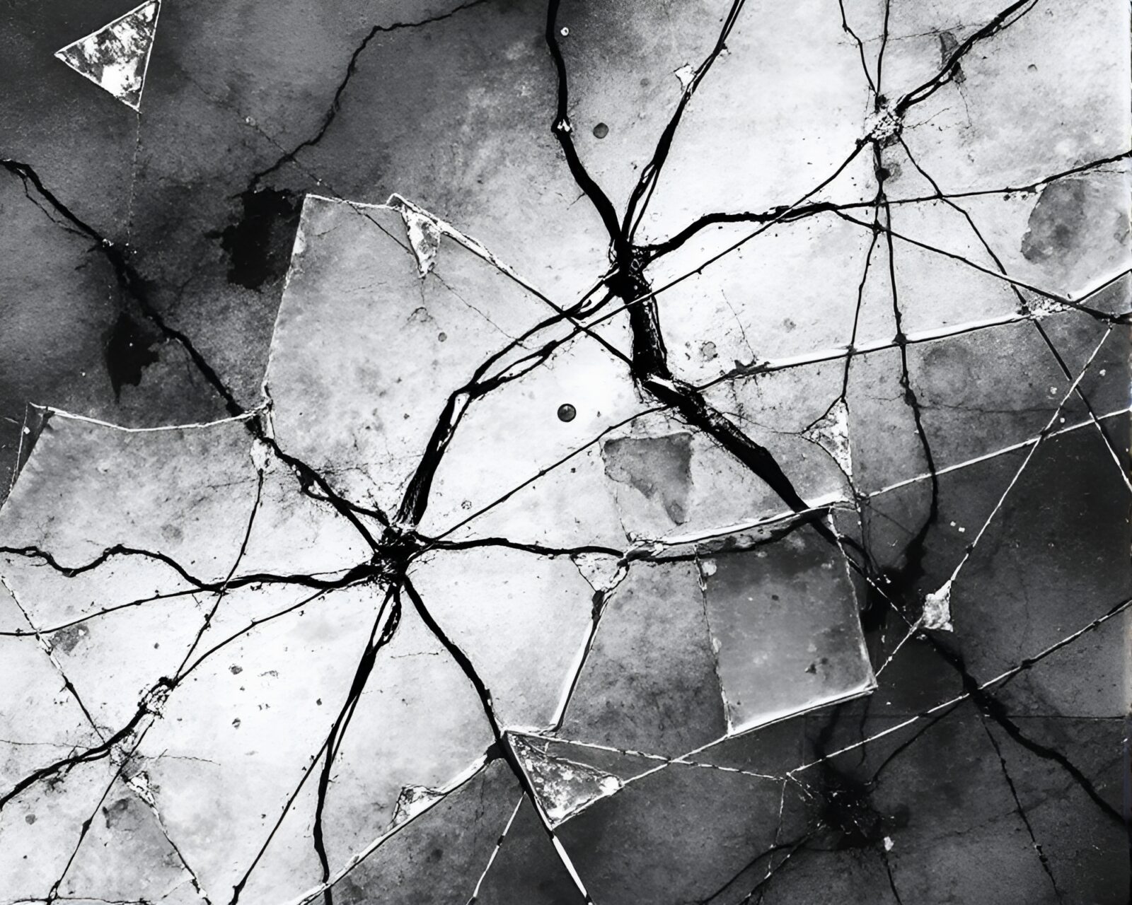 Ink wash painting of sparkling glass shards atop ley lines